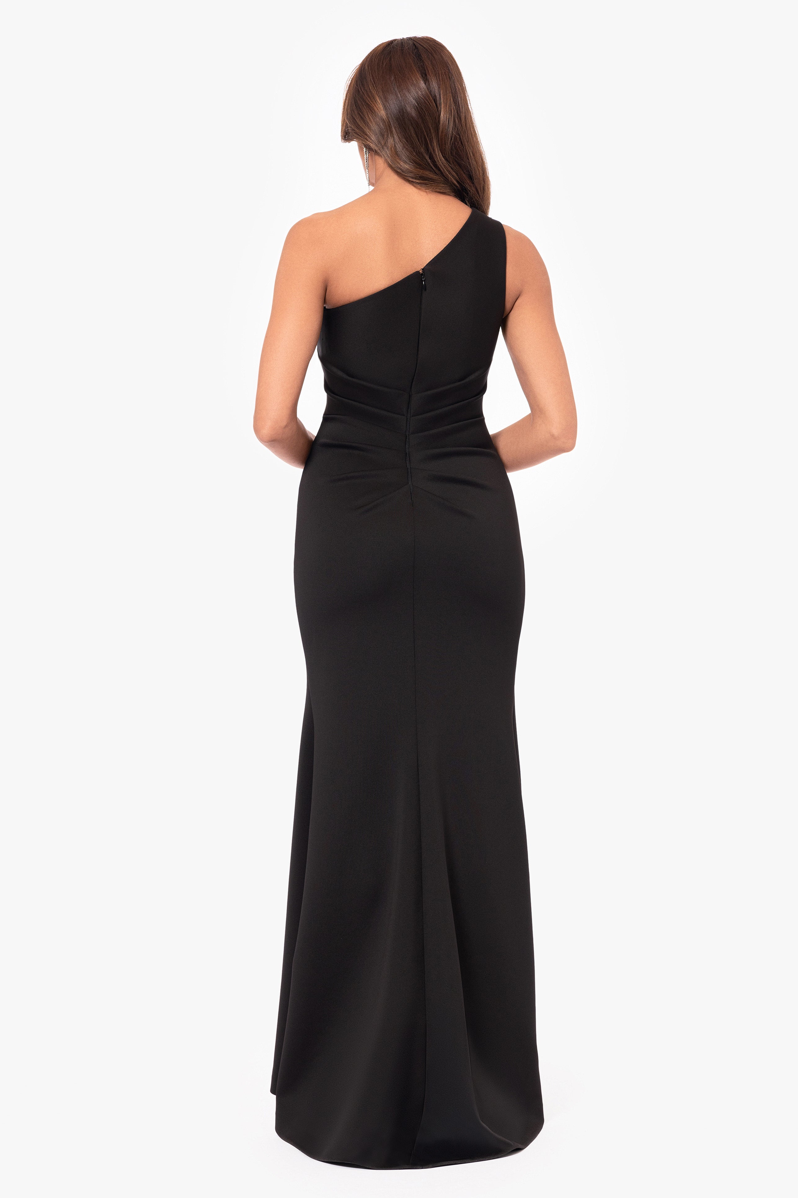 Xscape one store shoulder foil gown