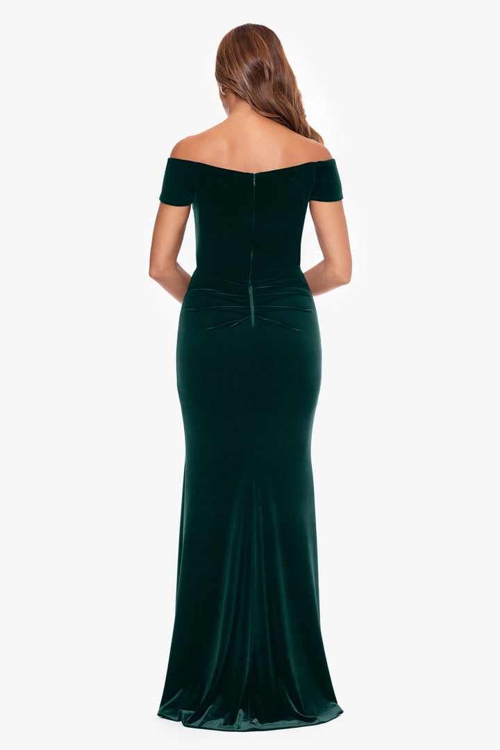 "Anita" Long Velvet Off the Shoulder Dress