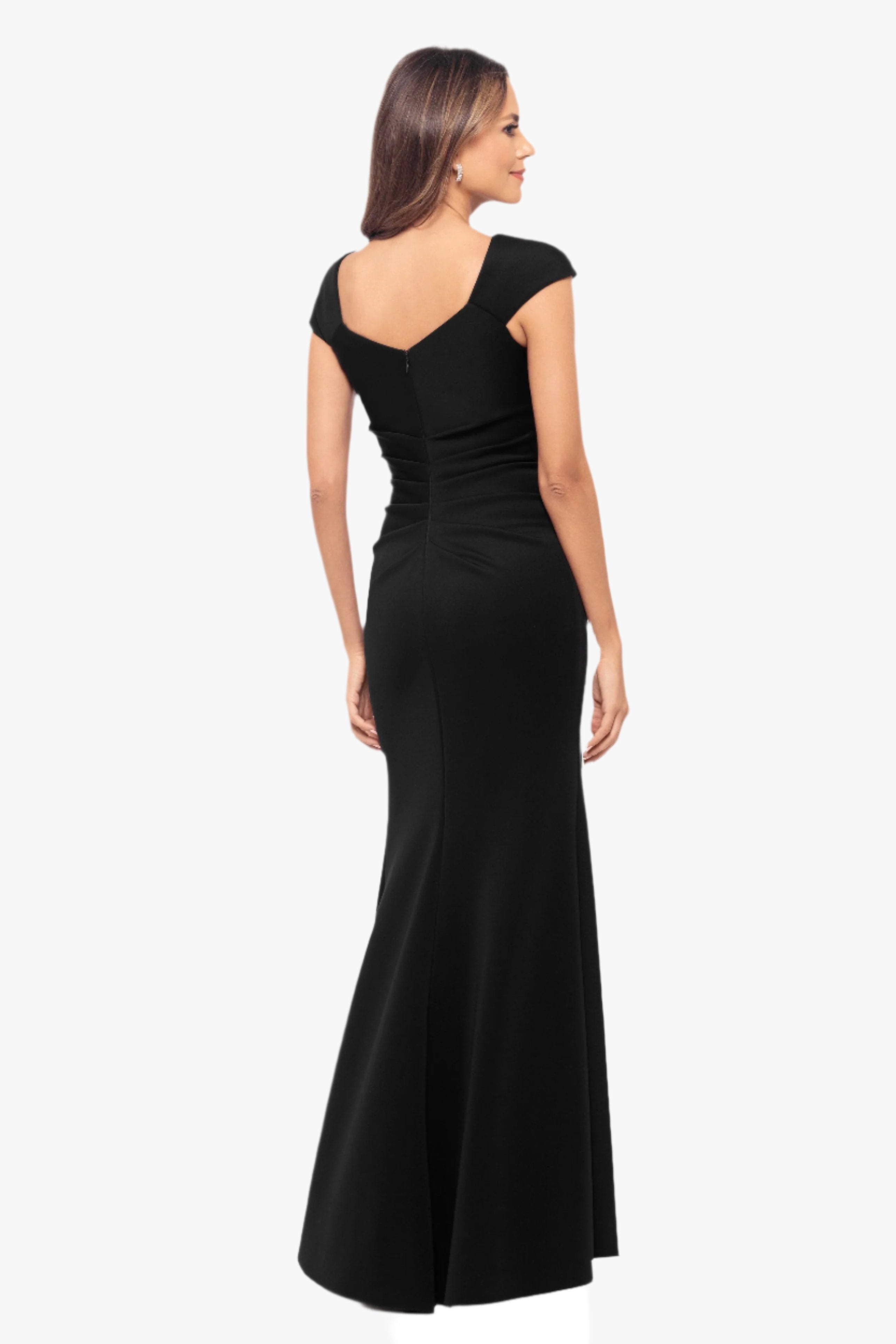 Petite "Lenore " Long Asymmetrical Neckline Scuba Dress