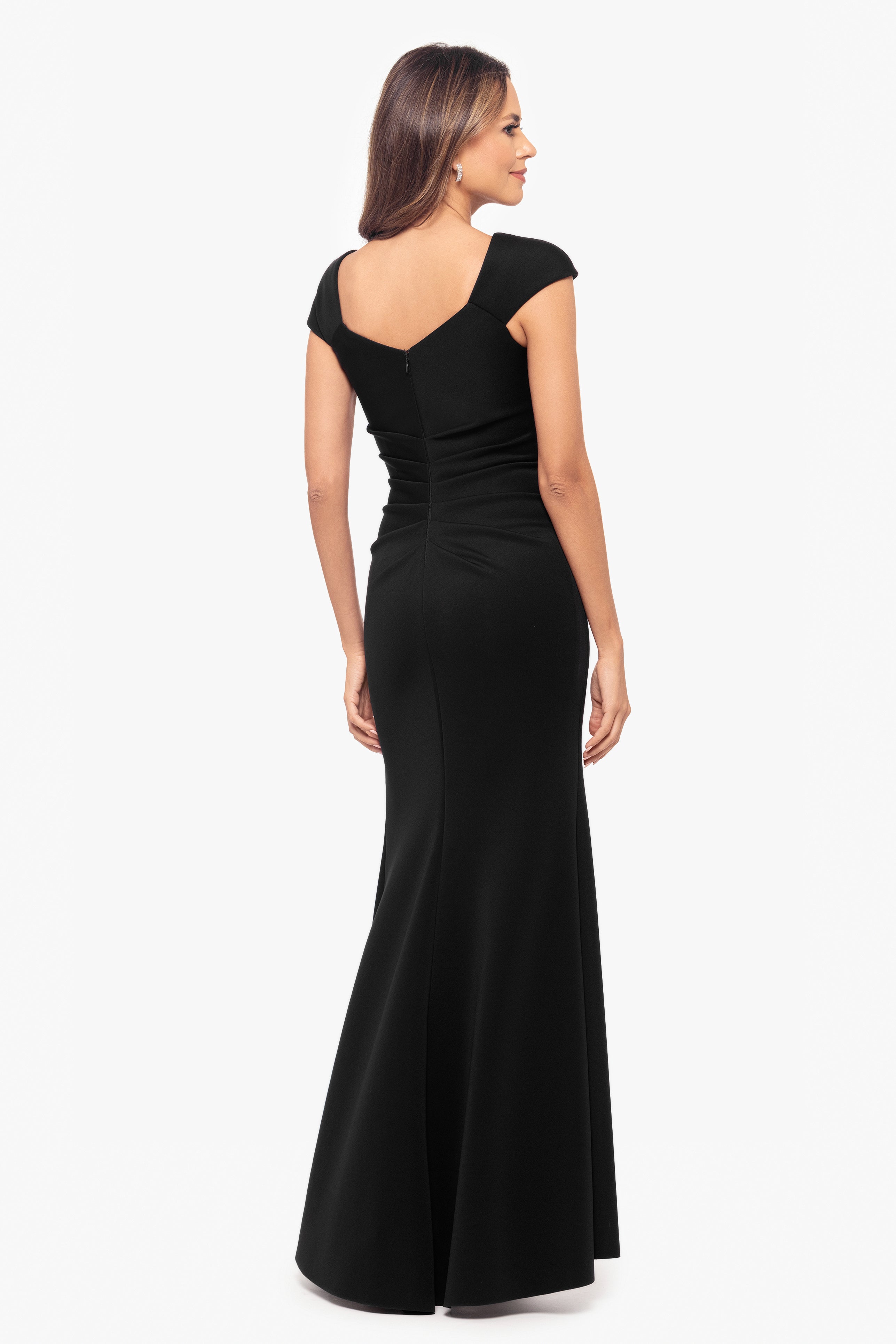 "Lenore " Long Asymmetrical Neckline Scuba Dress