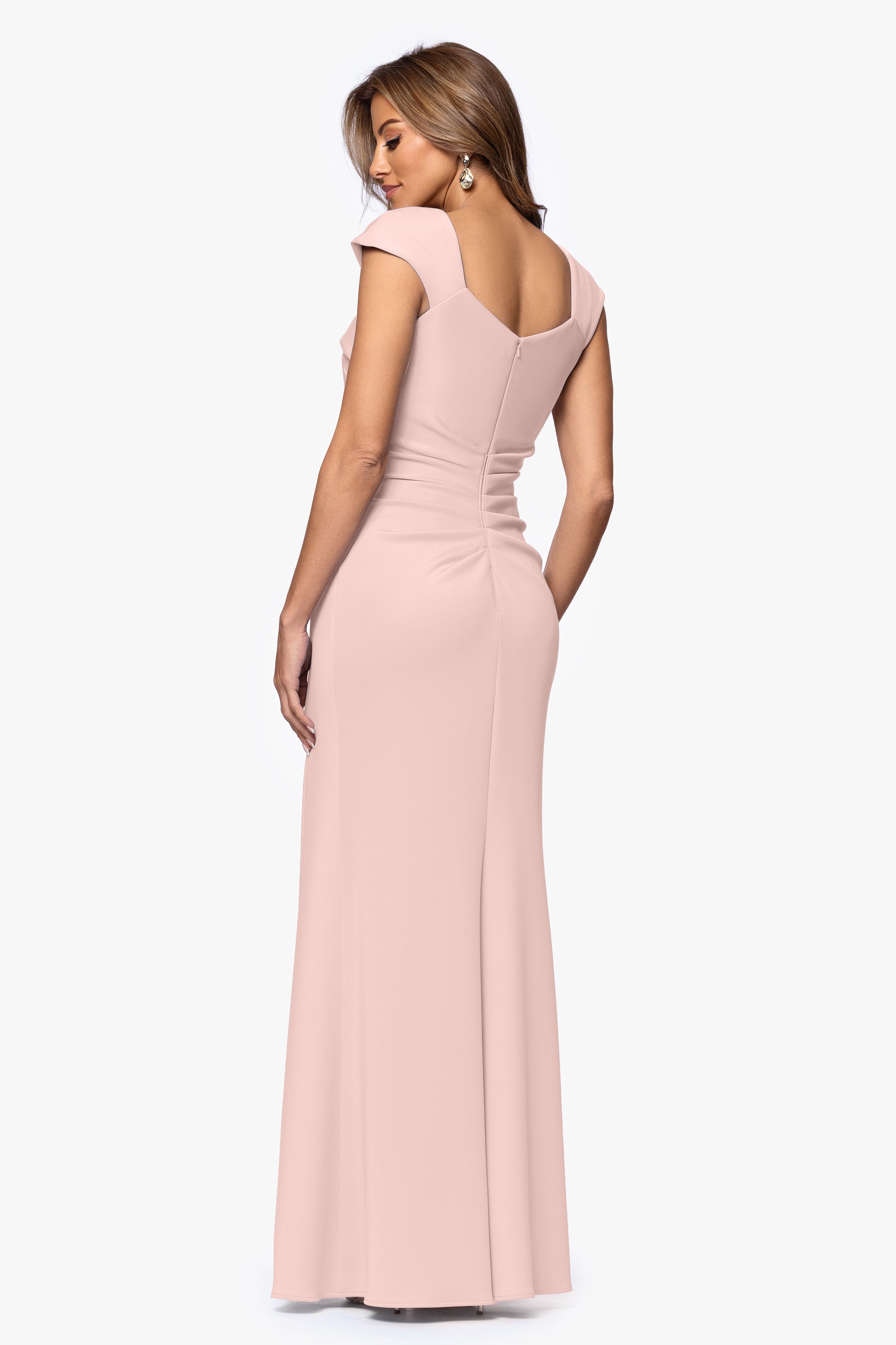 "Lenore " Long Asymmetrical Neckline Scuba Dress