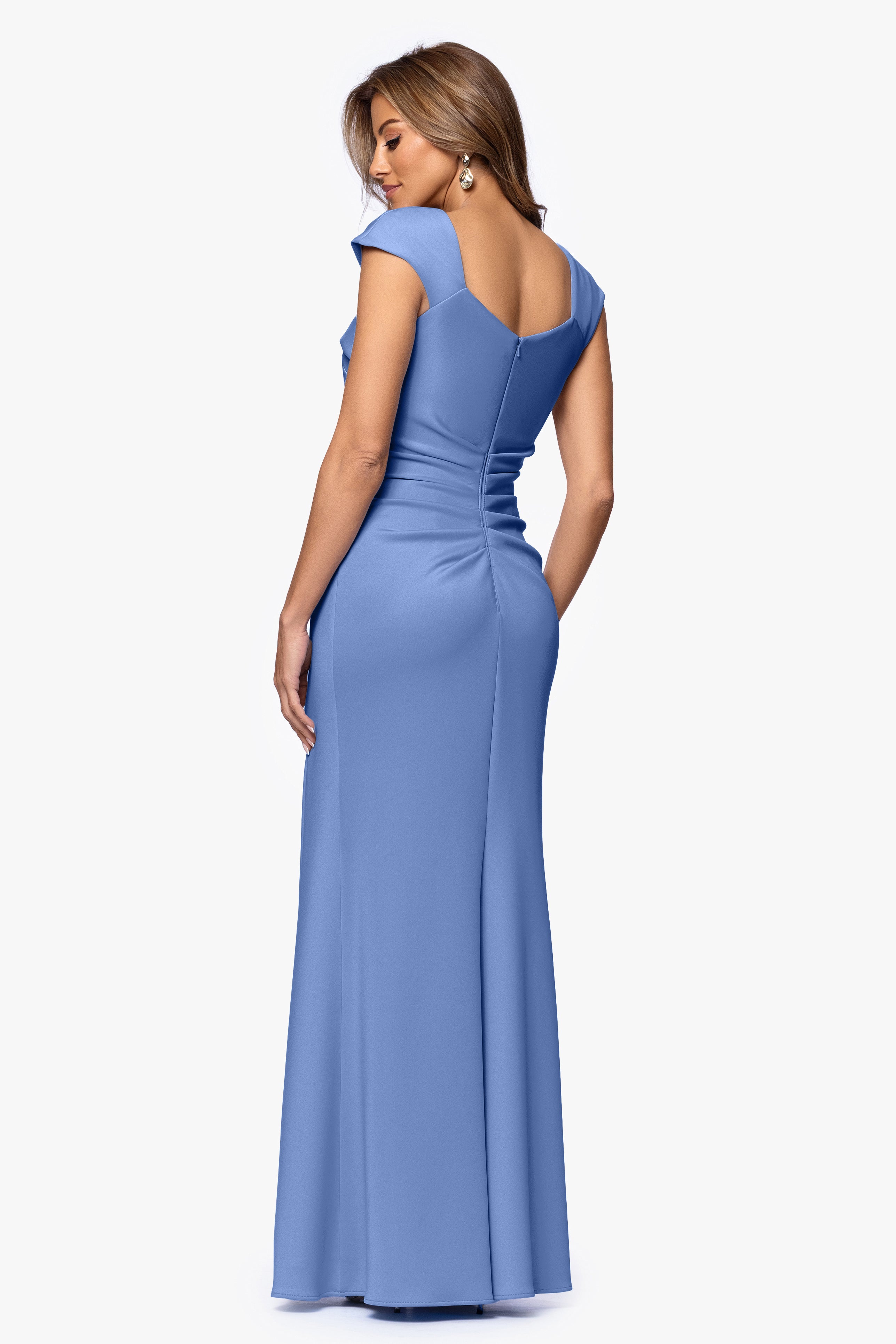 Petite "Lenore" Techno Scuba Asymmetrical Neckline Dress