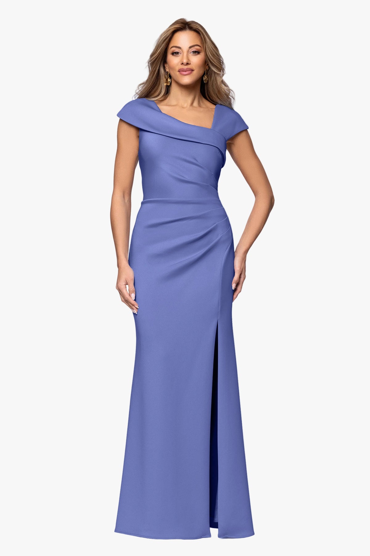 Petite "Lenore" Techno Scuba Asymmetrical Neckline Dress