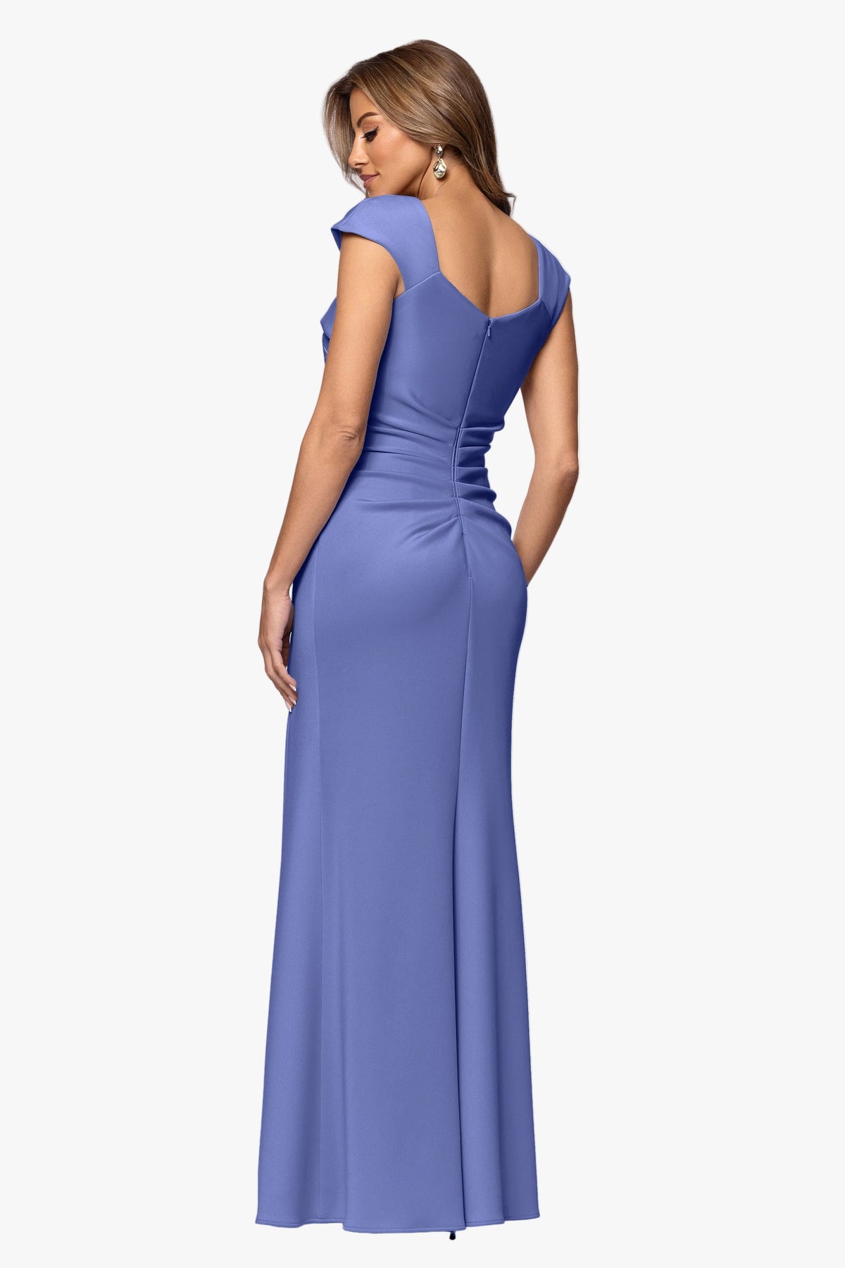 Petite "Lenore" Techno Scuba Asymmetrical Neckline Dress