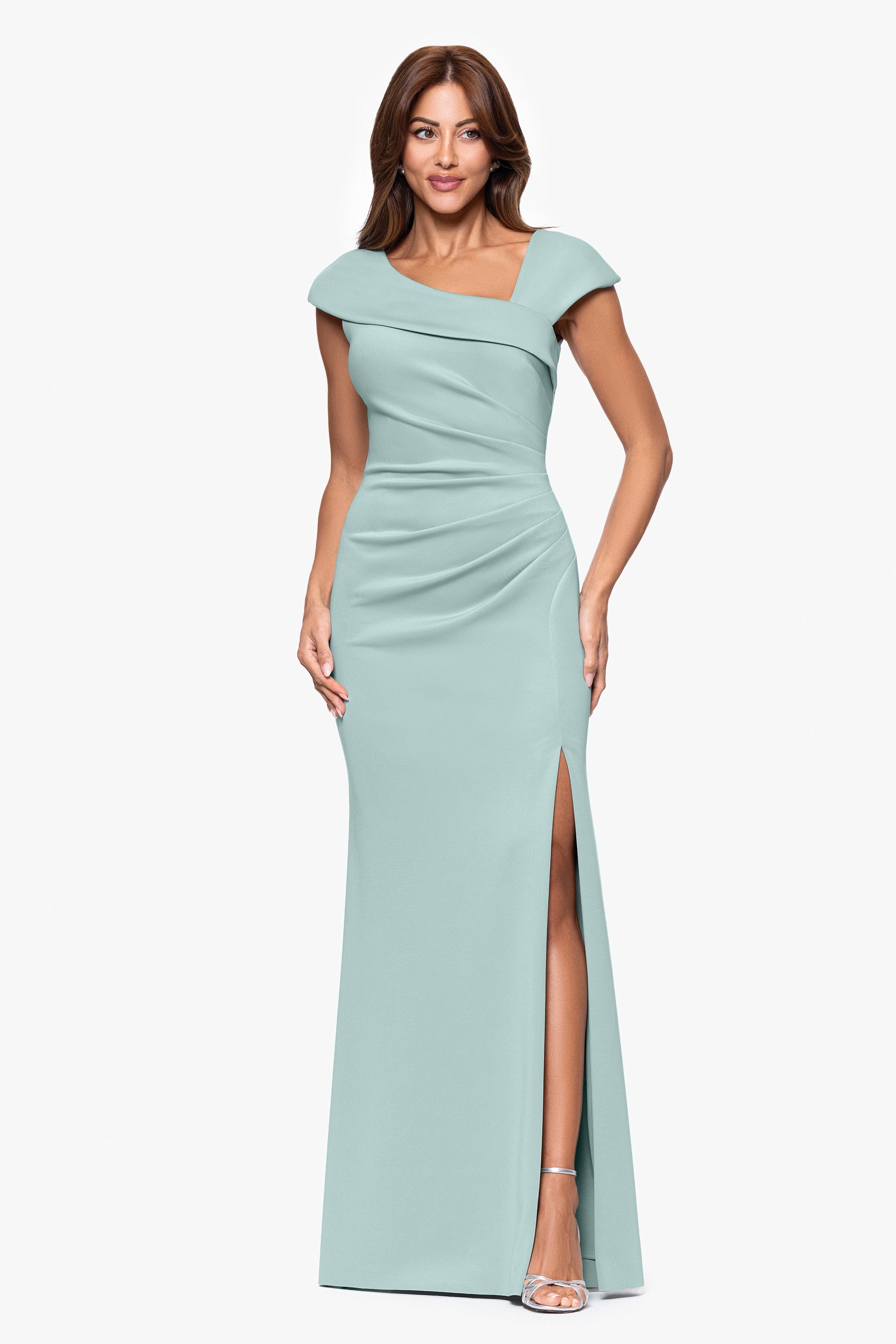 "Lenore" Techno Scuba Asymmetrical Neckline Dress