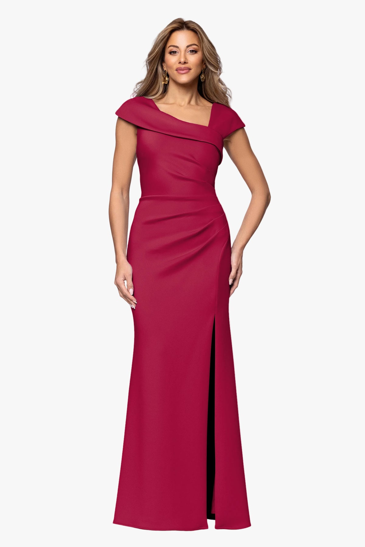 "Lenore" Techno Scuba Asymmetrical Neckline Dress