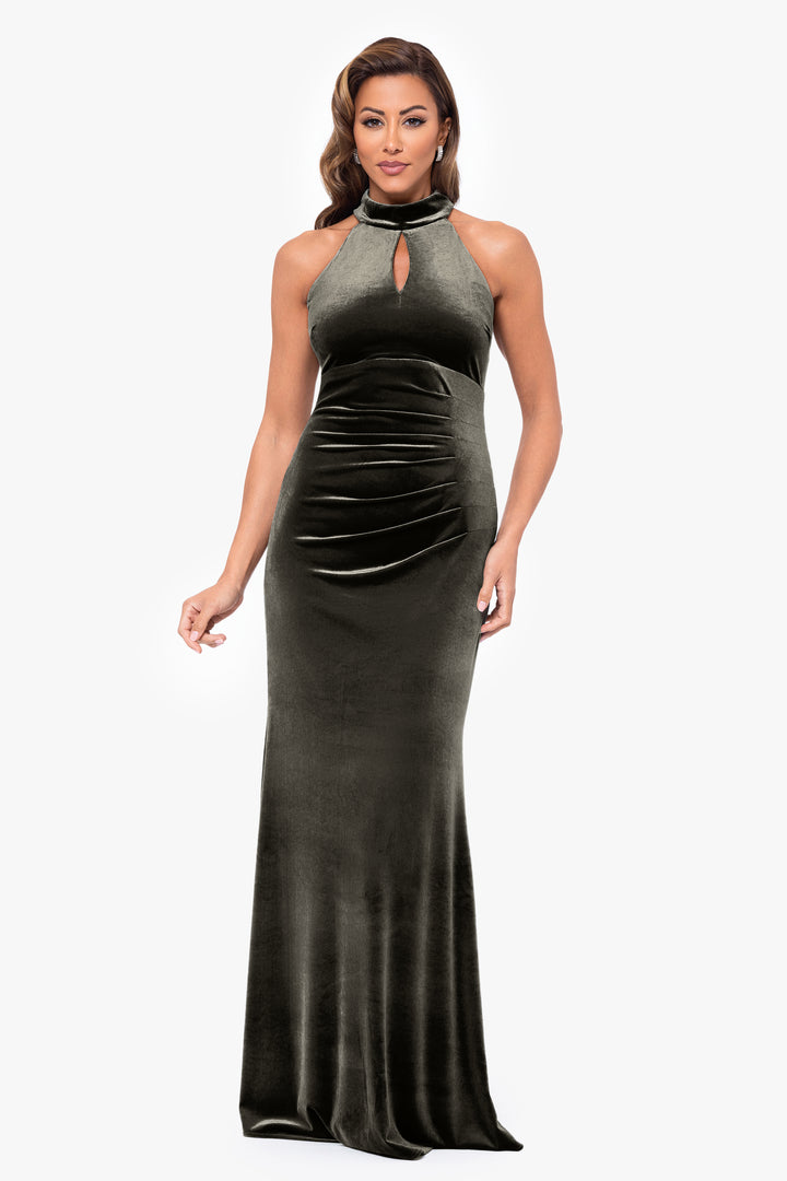 "Grace" Long Velvet Mock Neck Dress