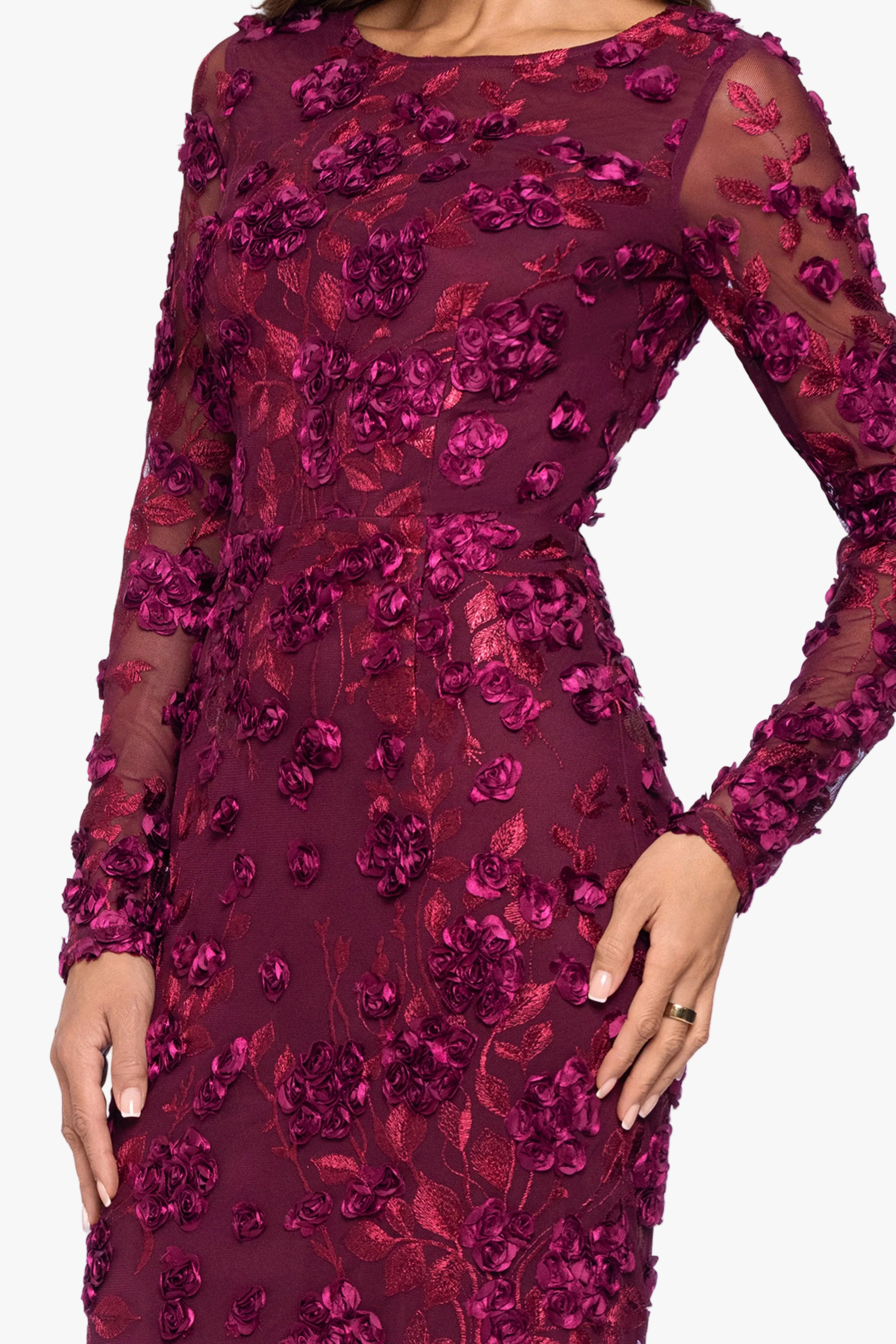 "Ruby" Raised Flowers Long Sleeve Dress