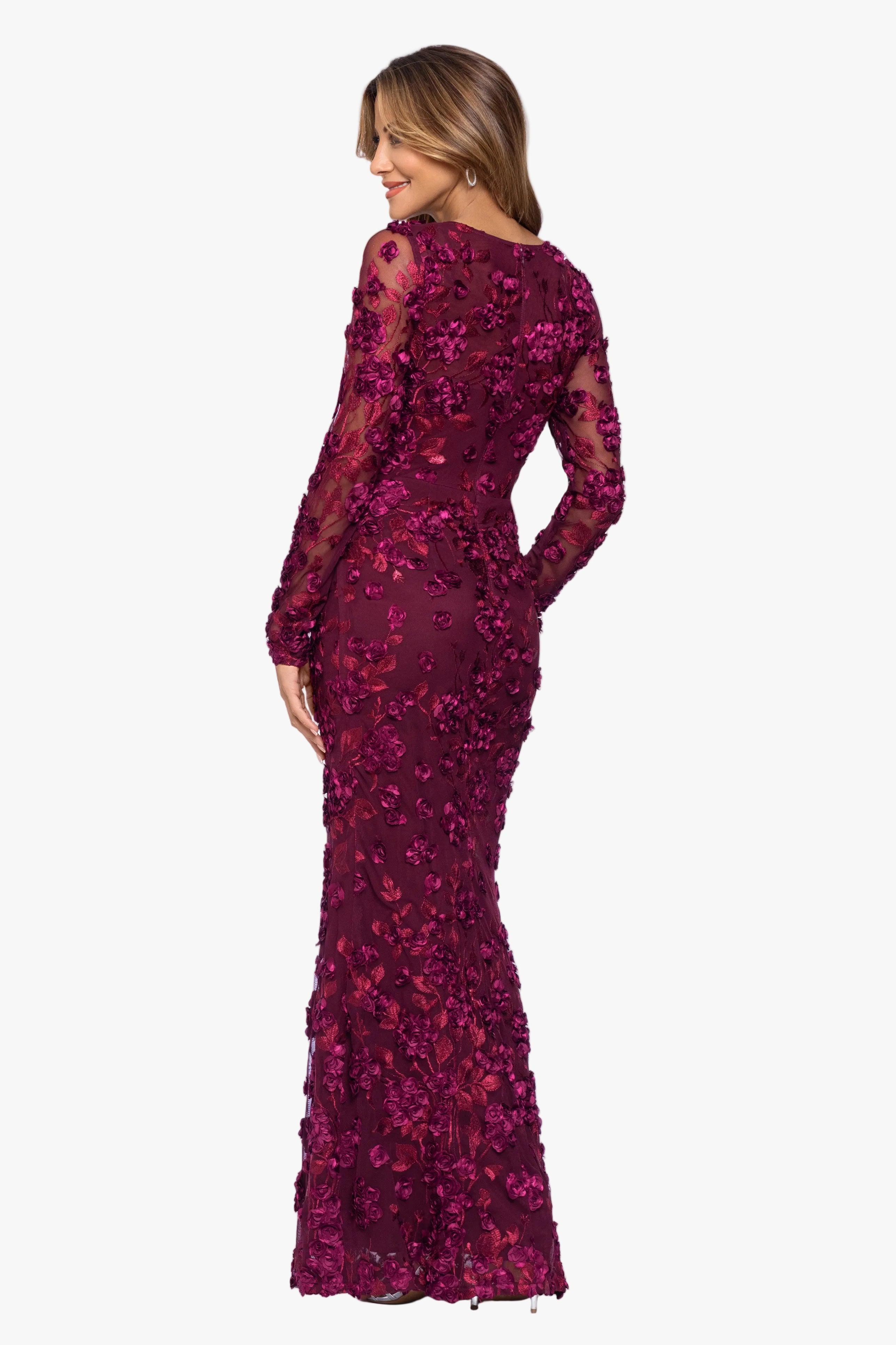 "Ruby" Raised Flowers Long Sleeve Dress