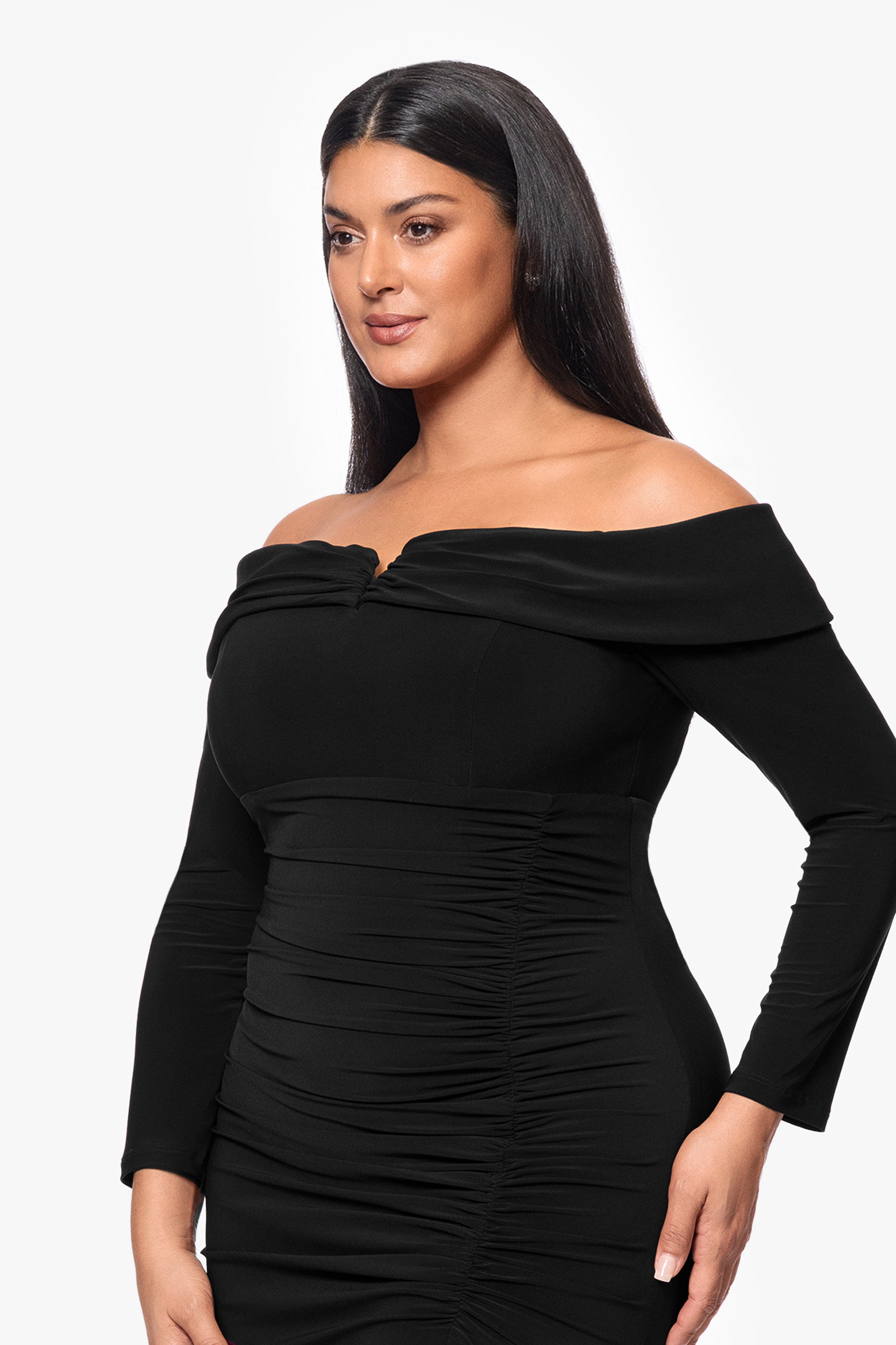 Plus "Noreen" Long Off the Shoulder Jersey Knit Dress