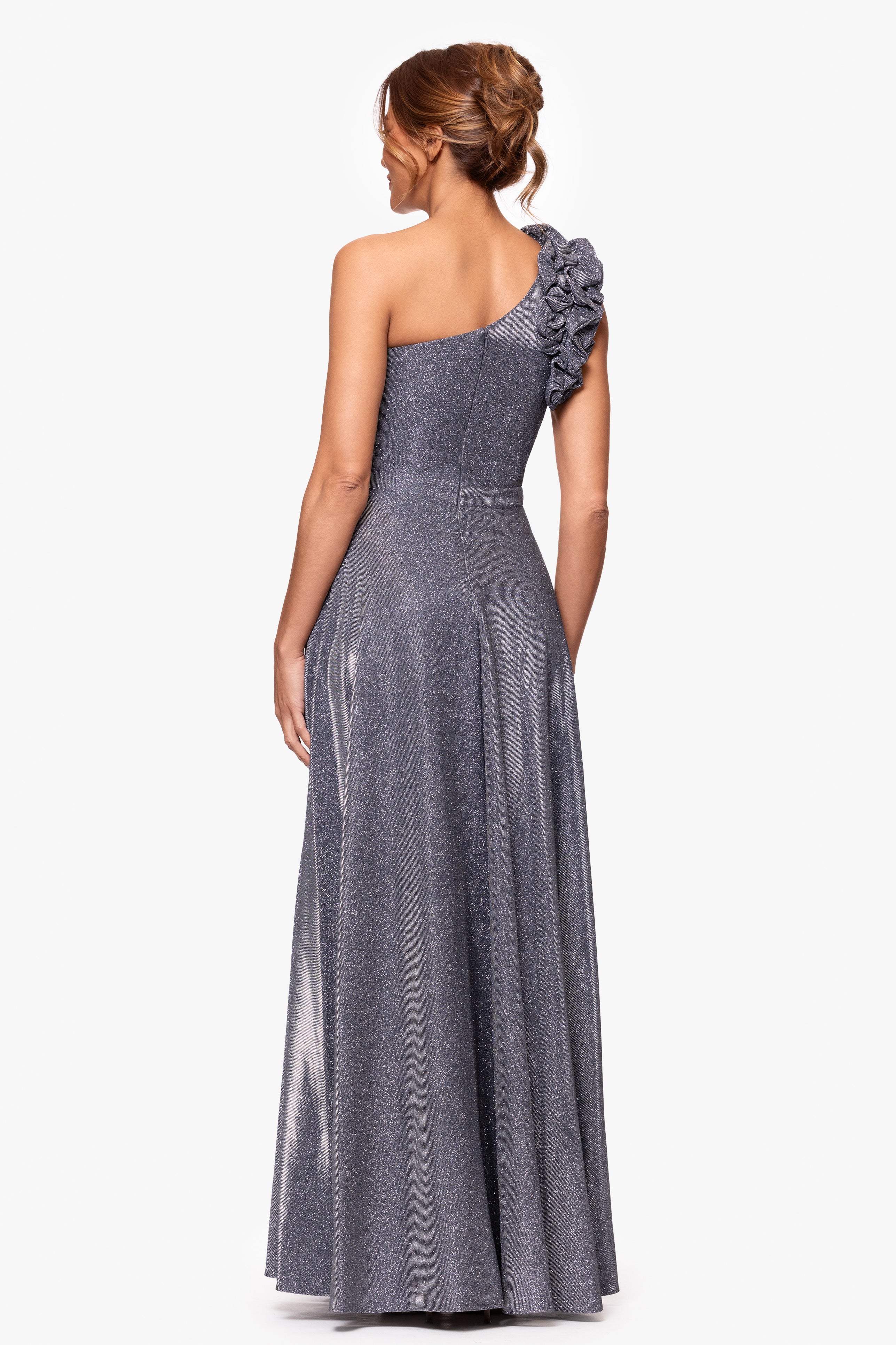 "Havannah" One Shoulder Ruffle Glitter Gown