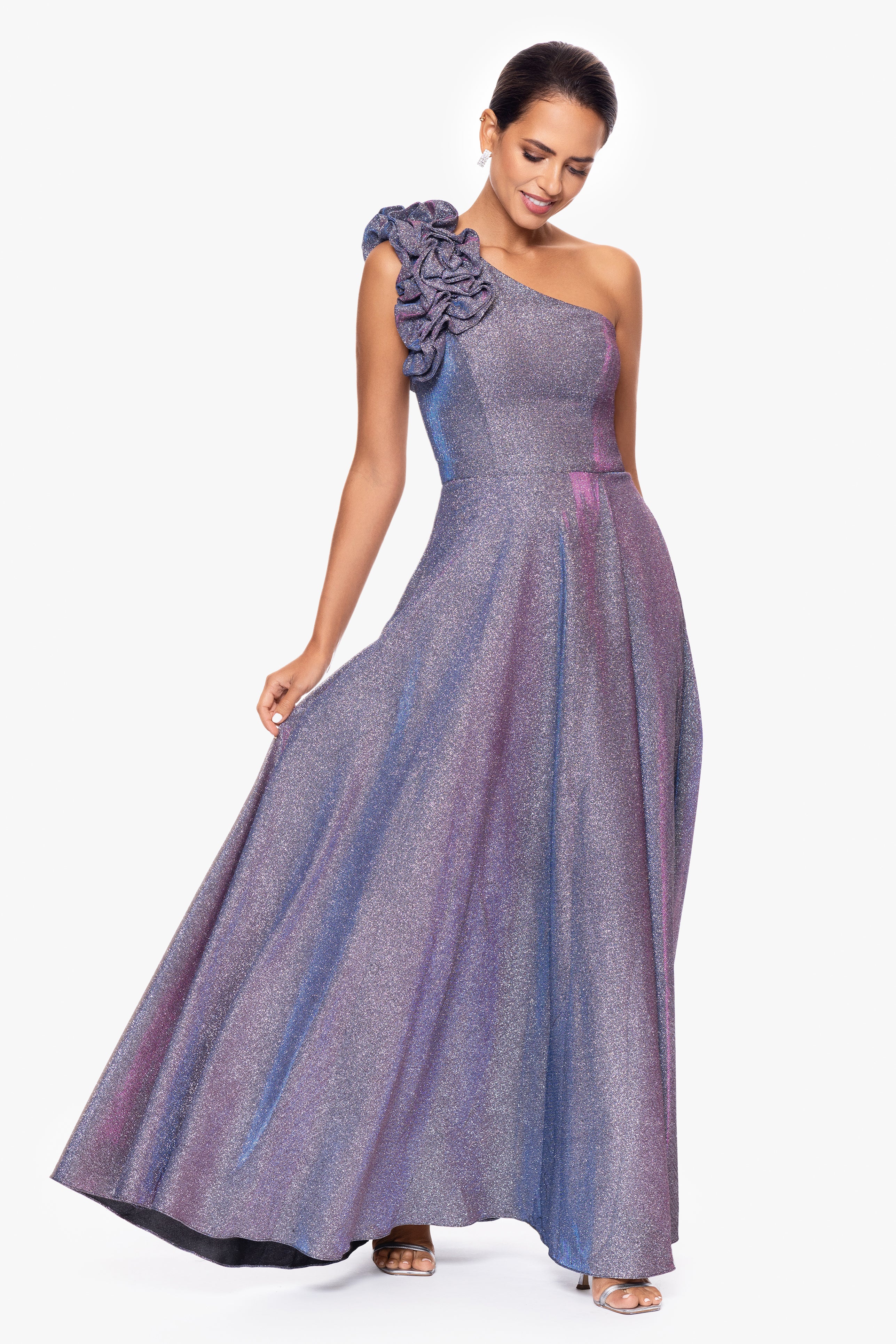 "Havannah" One Shoulder Ruffle Glitter Gown