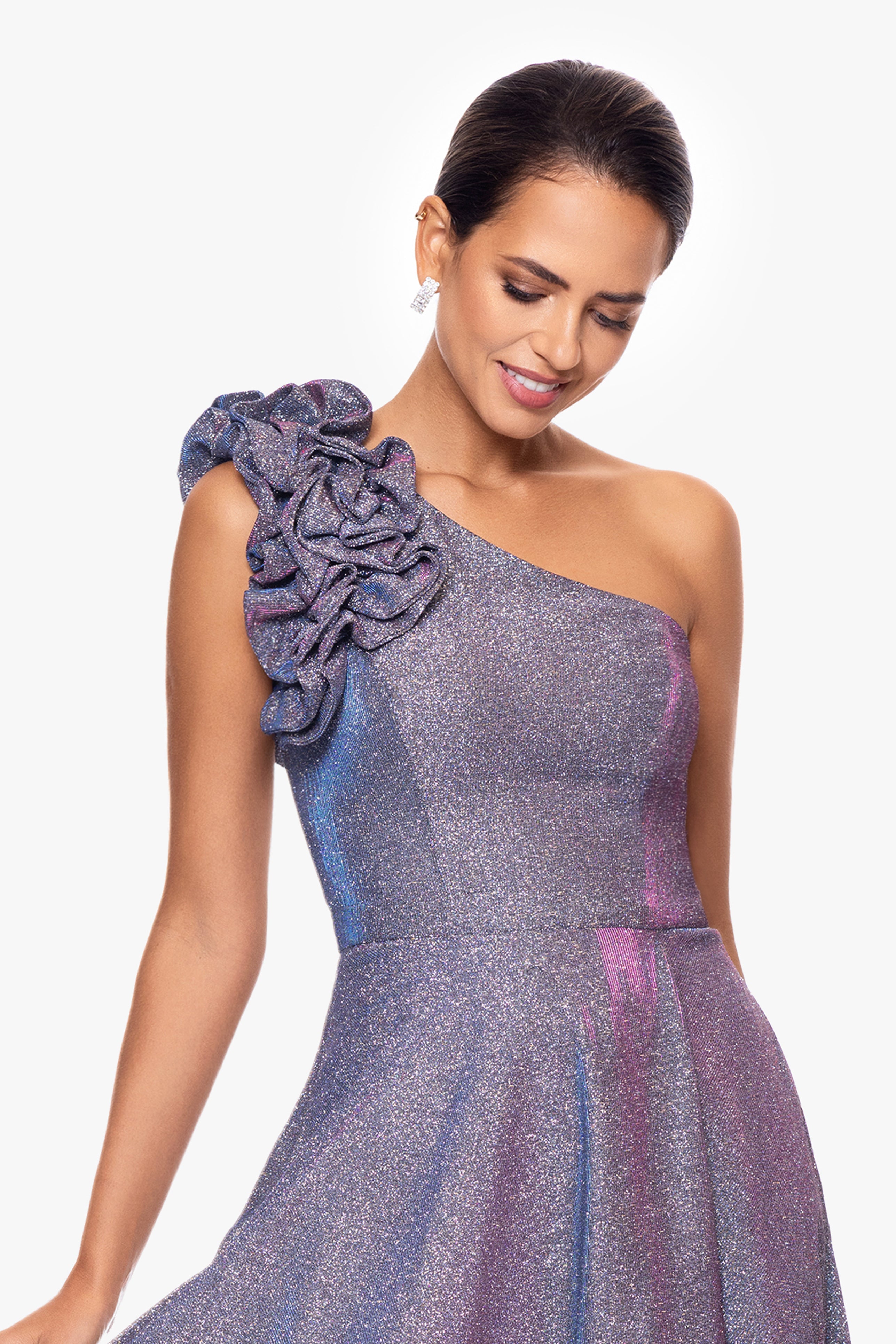 "Havannah" One Shoulder Ruffle Glitter Gown