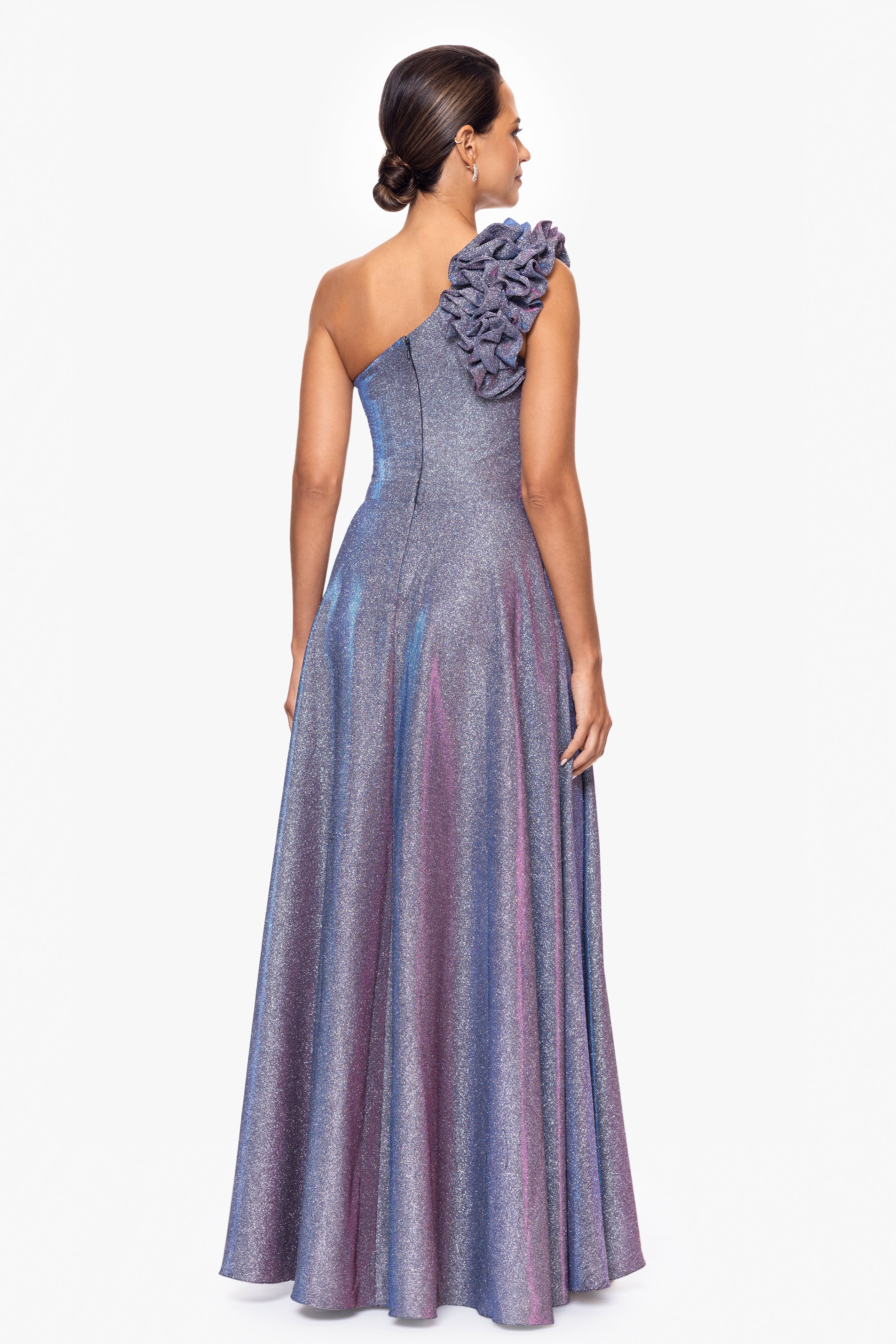 "Havannah" One Shoulder Ruffle Glitter Gown