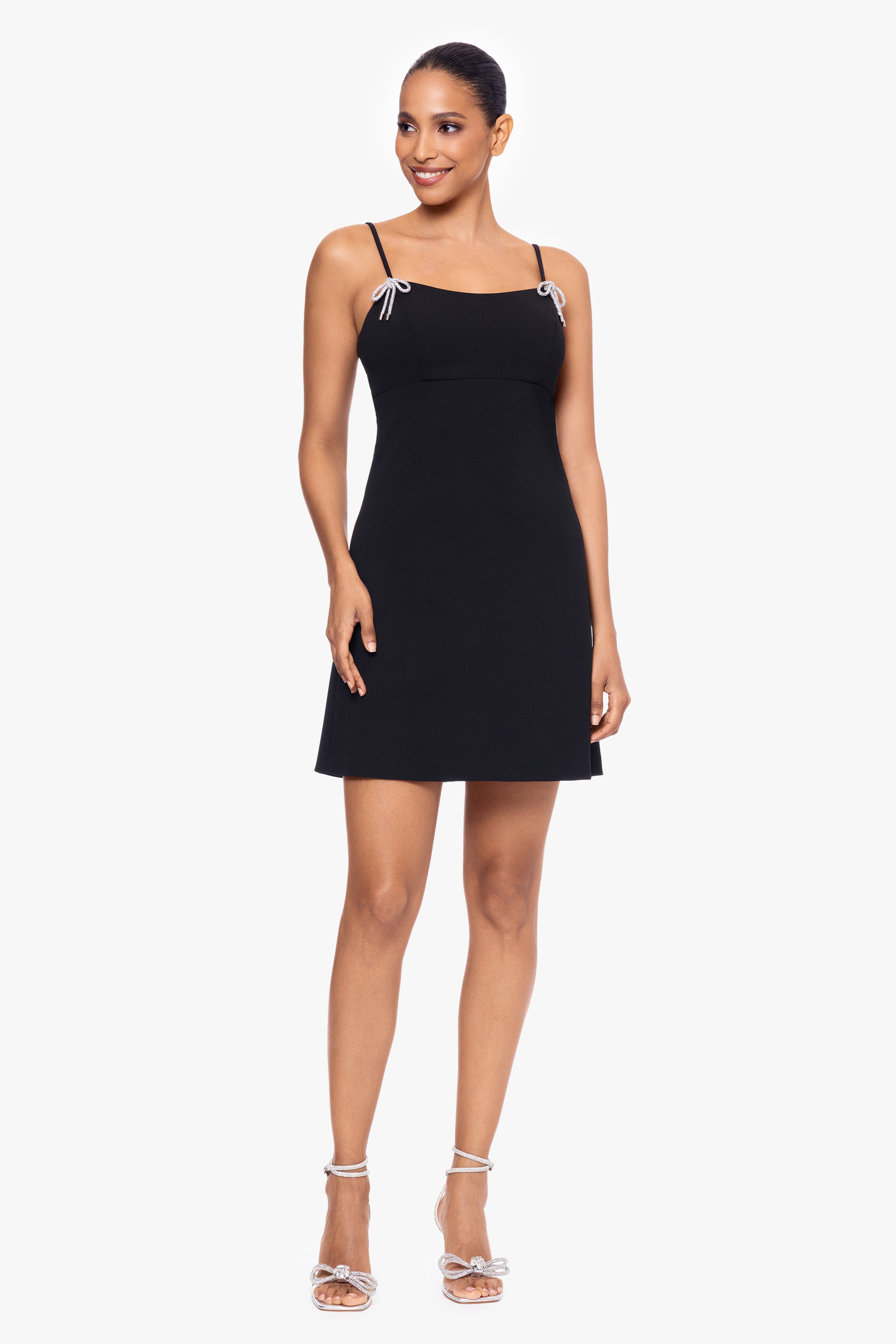 Bethany Scuba Crepe Rhinestone Bow Short Dress
