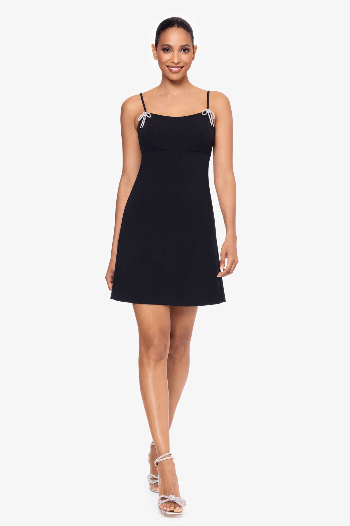 "Bethany" Scuba Crepe Rhinestone Bow Dress
