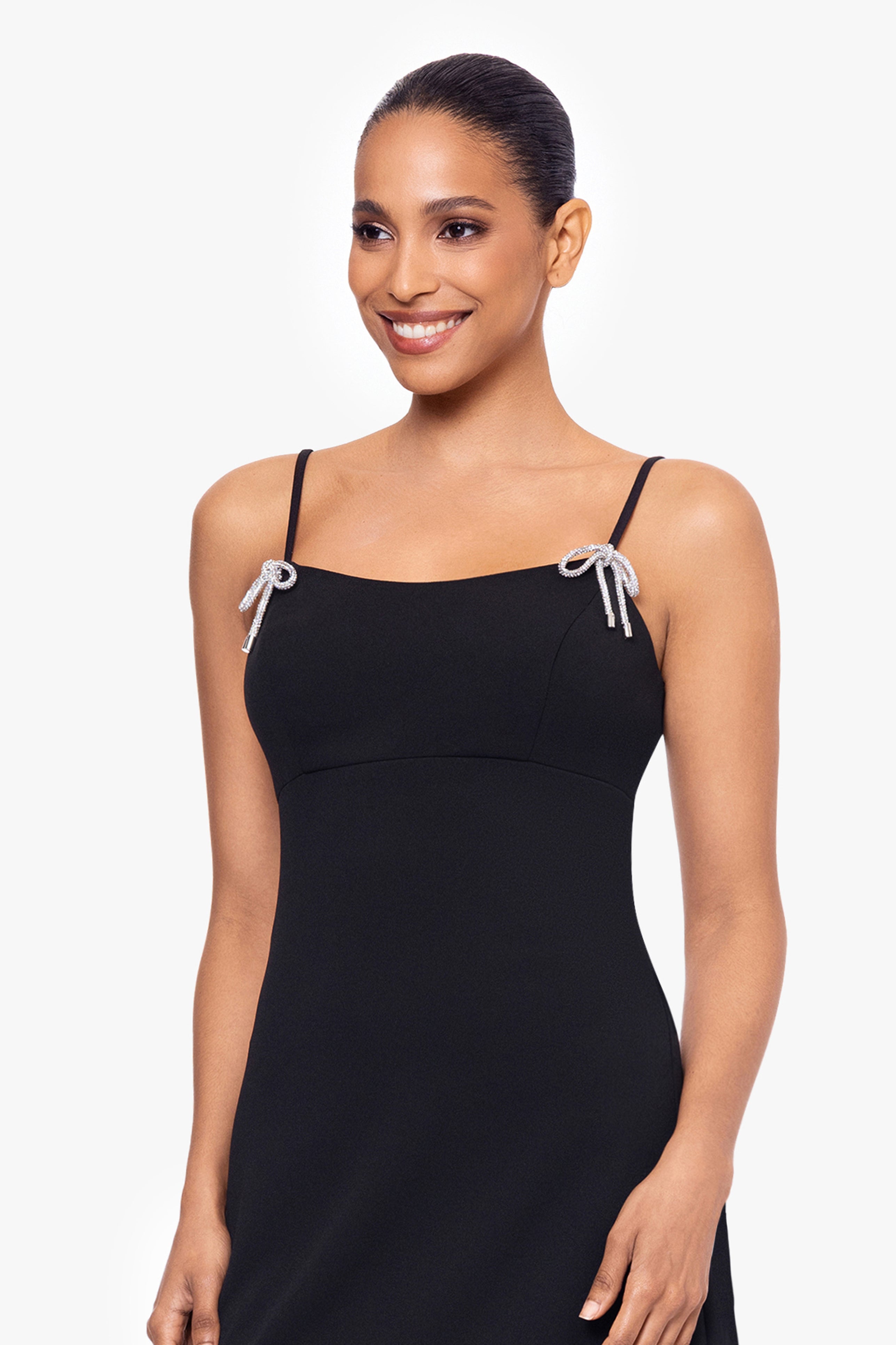 Bethany Scuba Crepe Rhinestone Bow Short Dress - Black / 4 Bethany Scuba Crepe Rhinestone Bow Short Dress - Black / 4