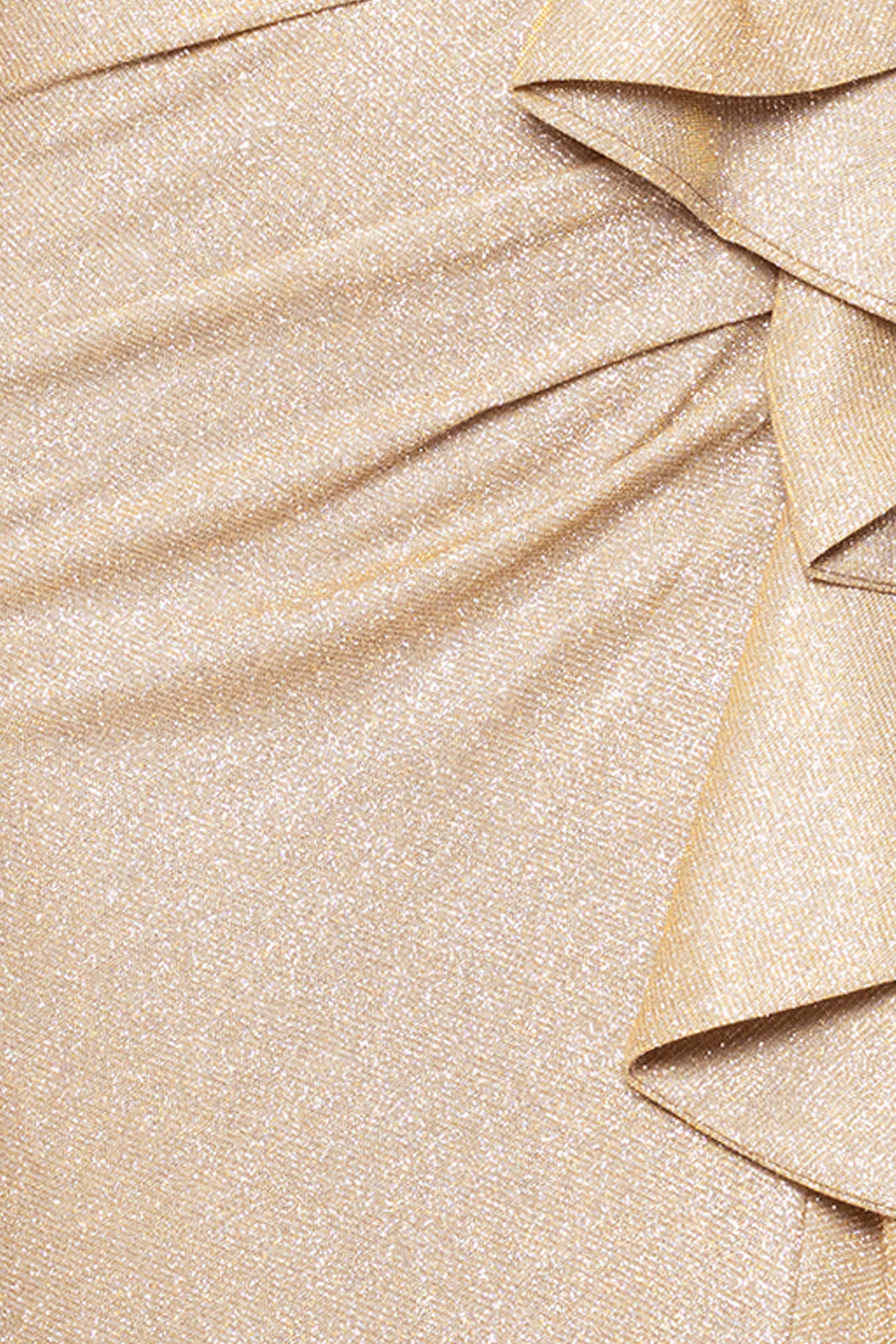 "Raveena" Long Foil Knit Off the Shoulder Floor Length Ruffle Dress