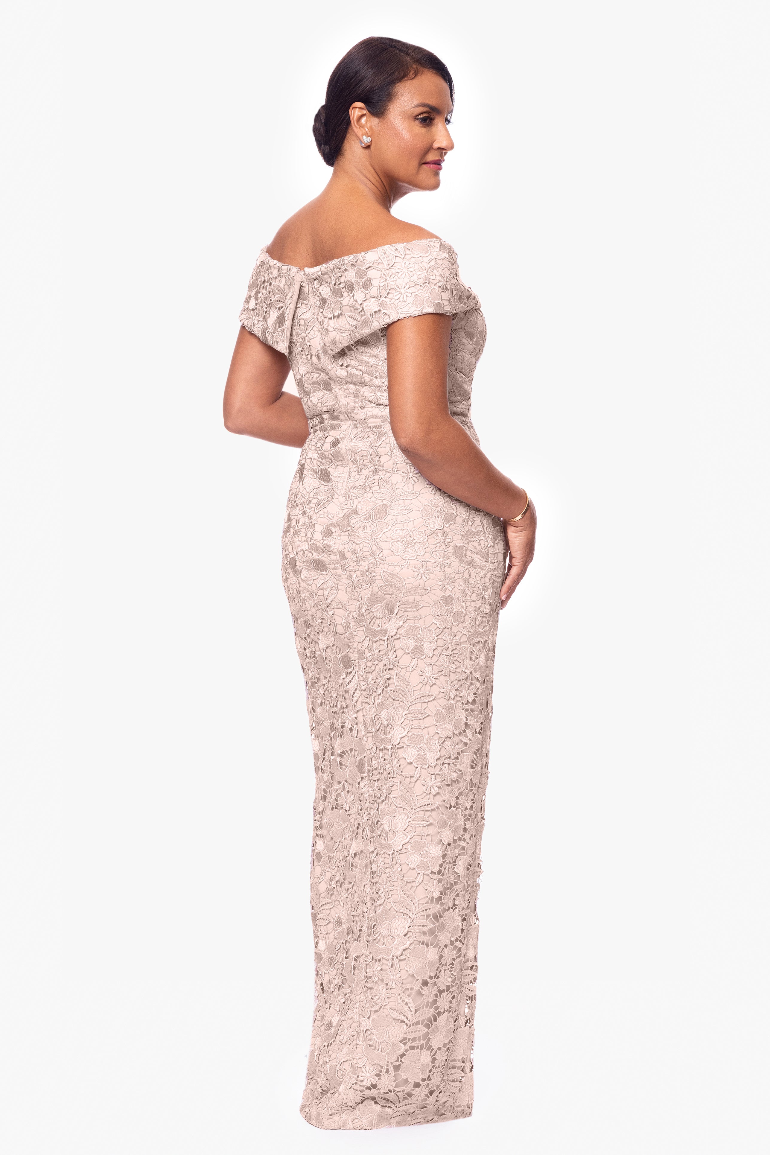 "Fleur" Floor Length Lace Off the Should Dress