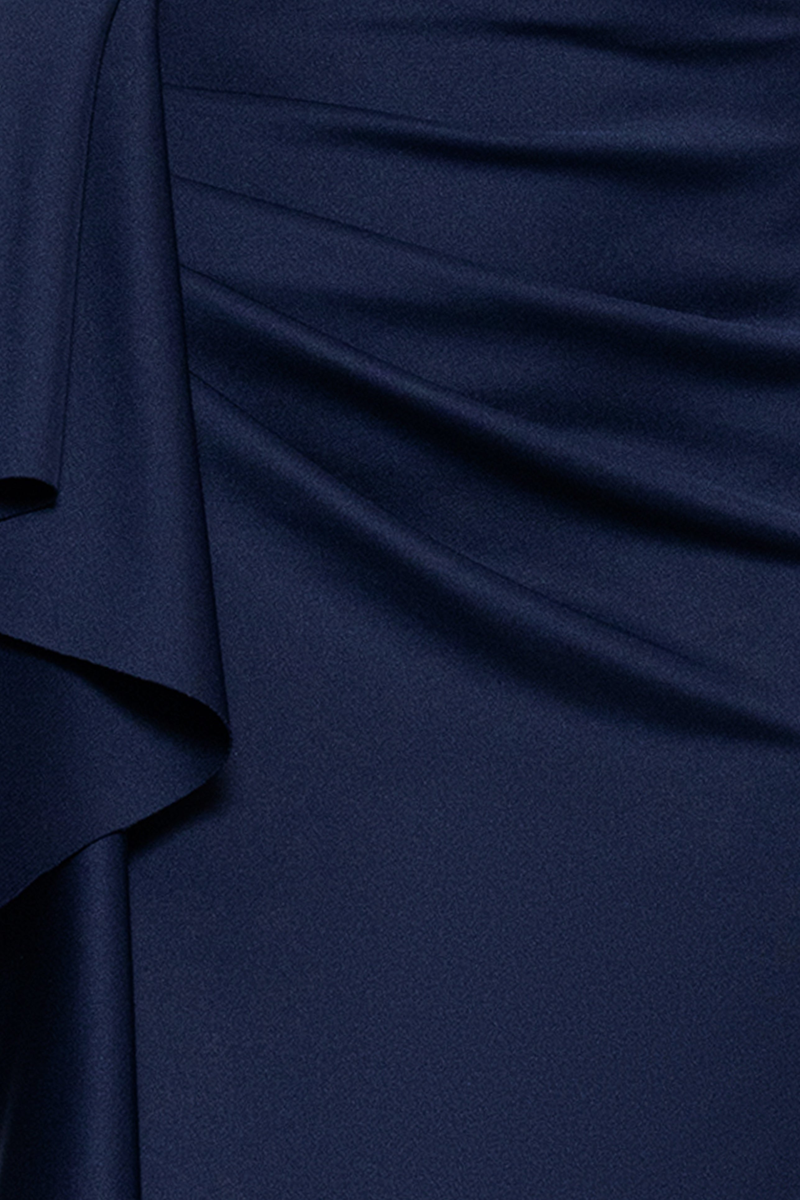 Petite "Valerie" Techno Scuba Off the Shoulder Ruffle Floor Length Dress