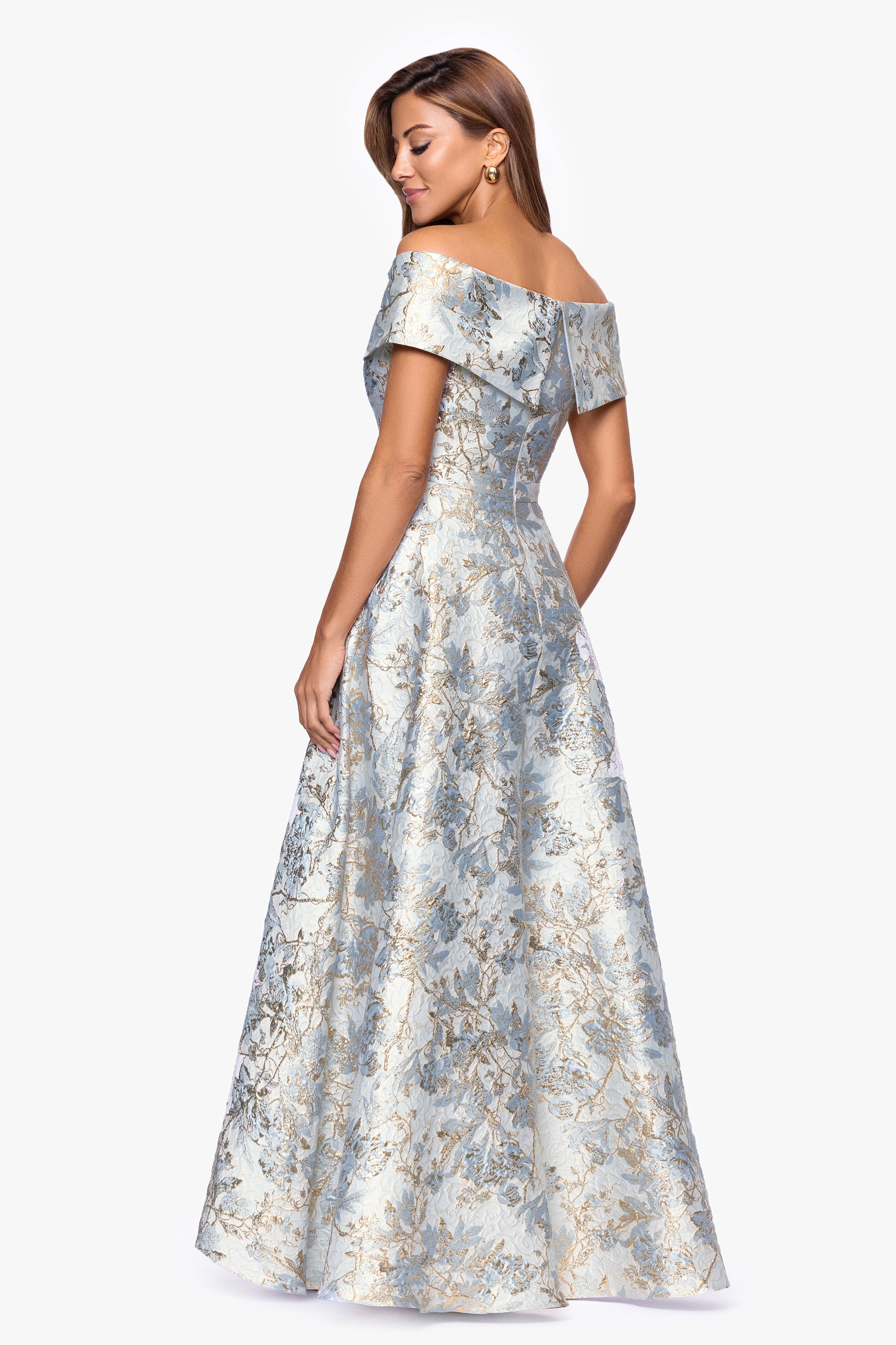 "Melissa" Brocade Off the Should V-Neck Ballgown