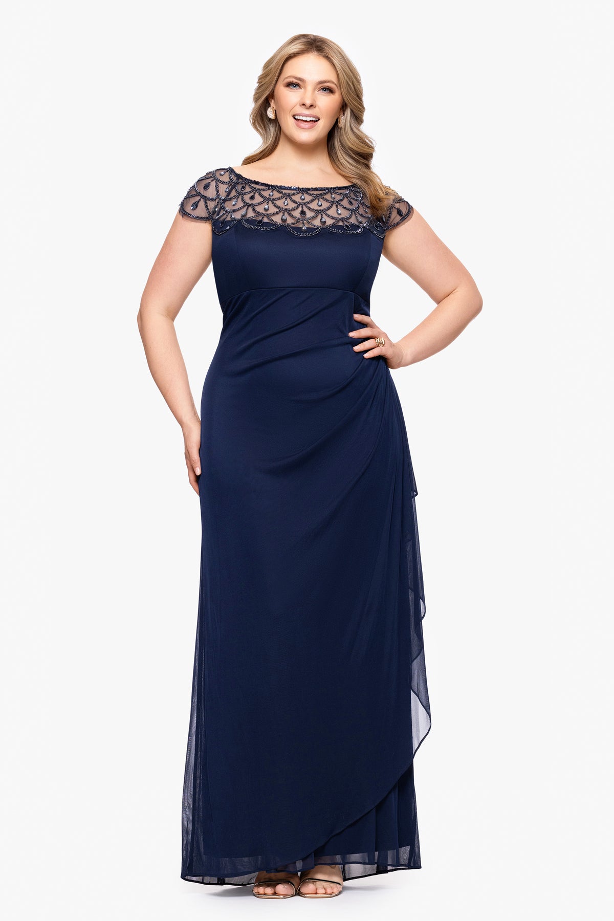 Plus "Khloe" Sheer Matter Jersey Embellished Dress