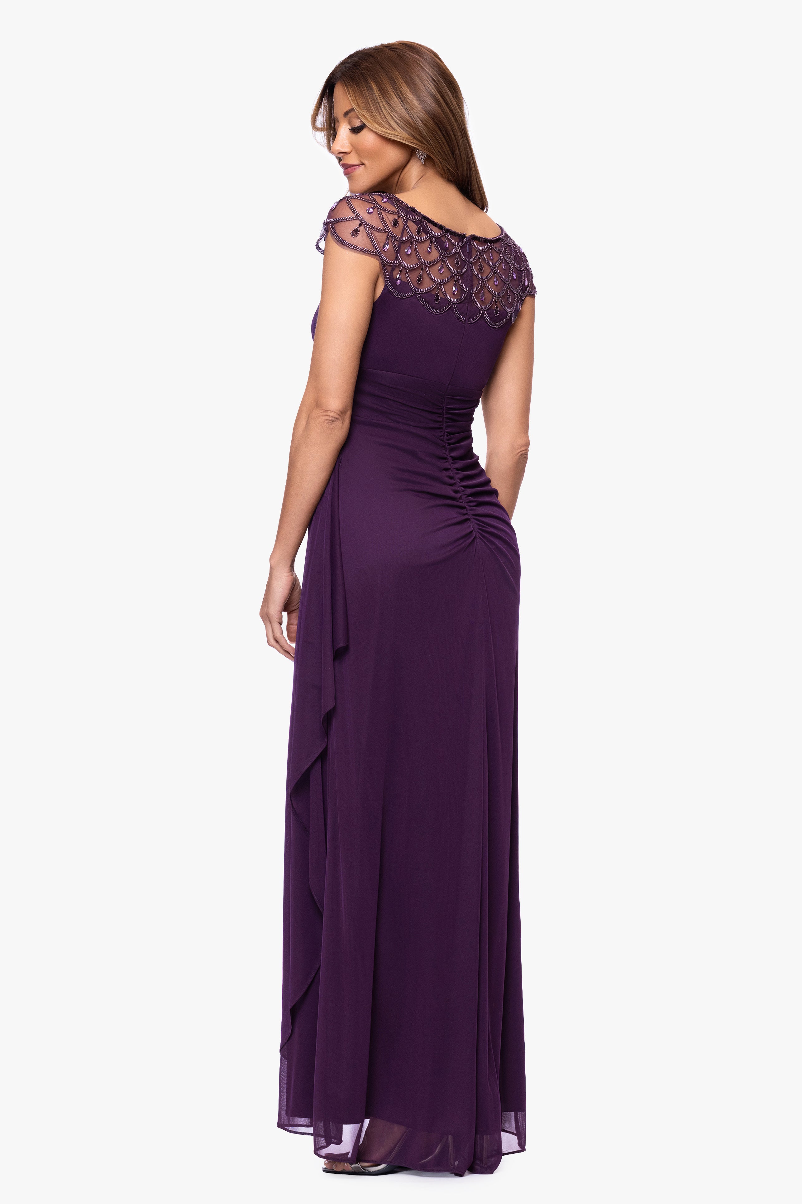 "Khloe" Sheer Matter Jersey Embellished Ruffle Dress