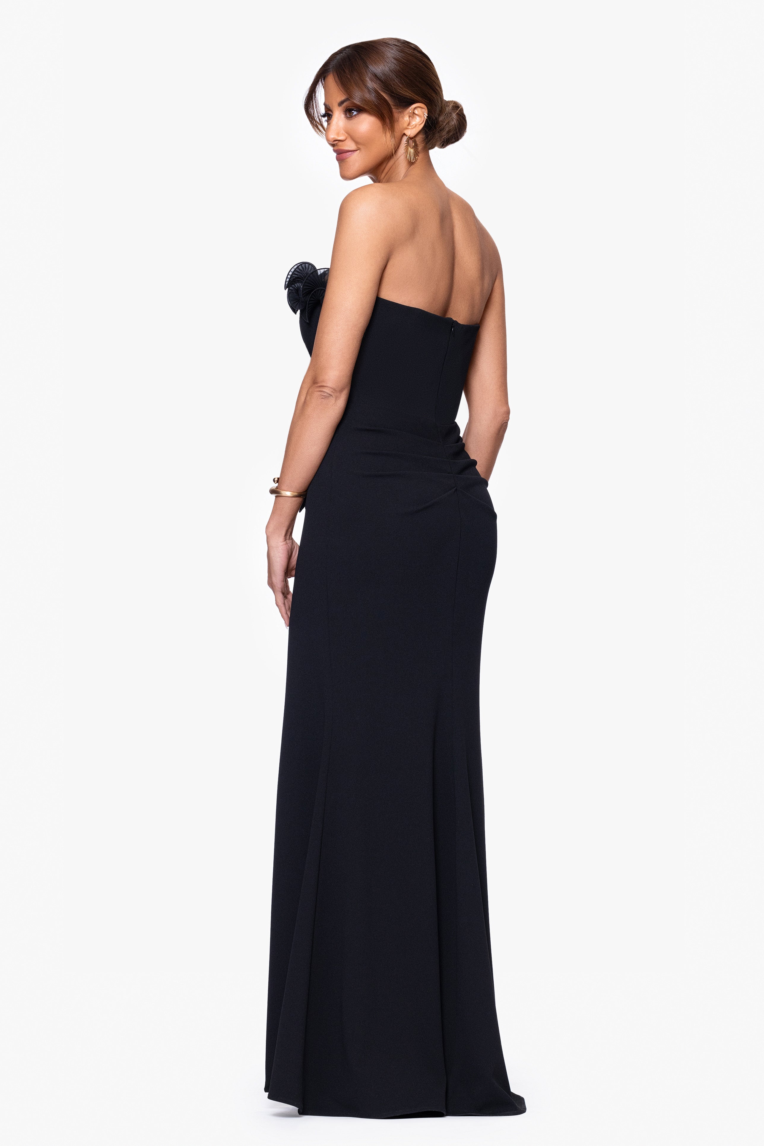 Kimberly" Scuba Crepe Chiffon Ruffle Strapless Floor Length Dress Kimberly" Scuba Crepe Chiffon Ruffle Strapless Floor Length Dress