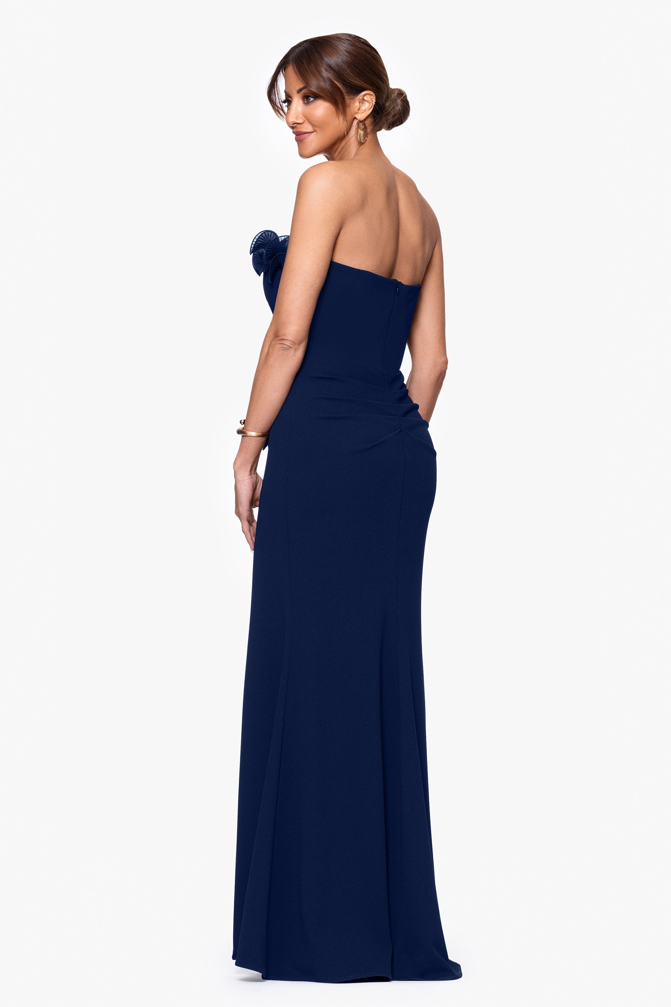 "Kimberly" Scuba Crepe Chiffon Ruffle Strapless Dress