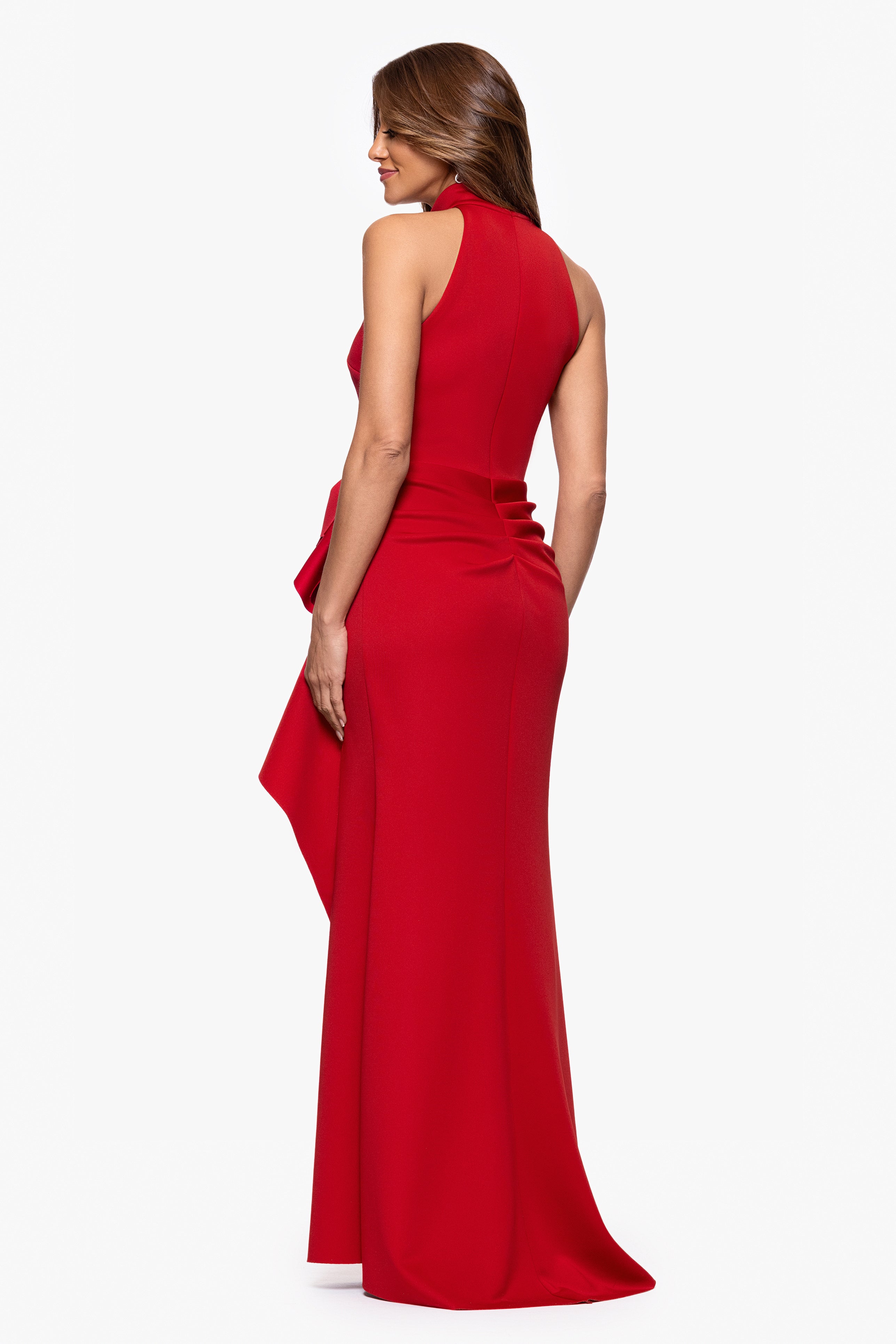 "Eden" Techno Scuba Mock Neck Ruffle Dress