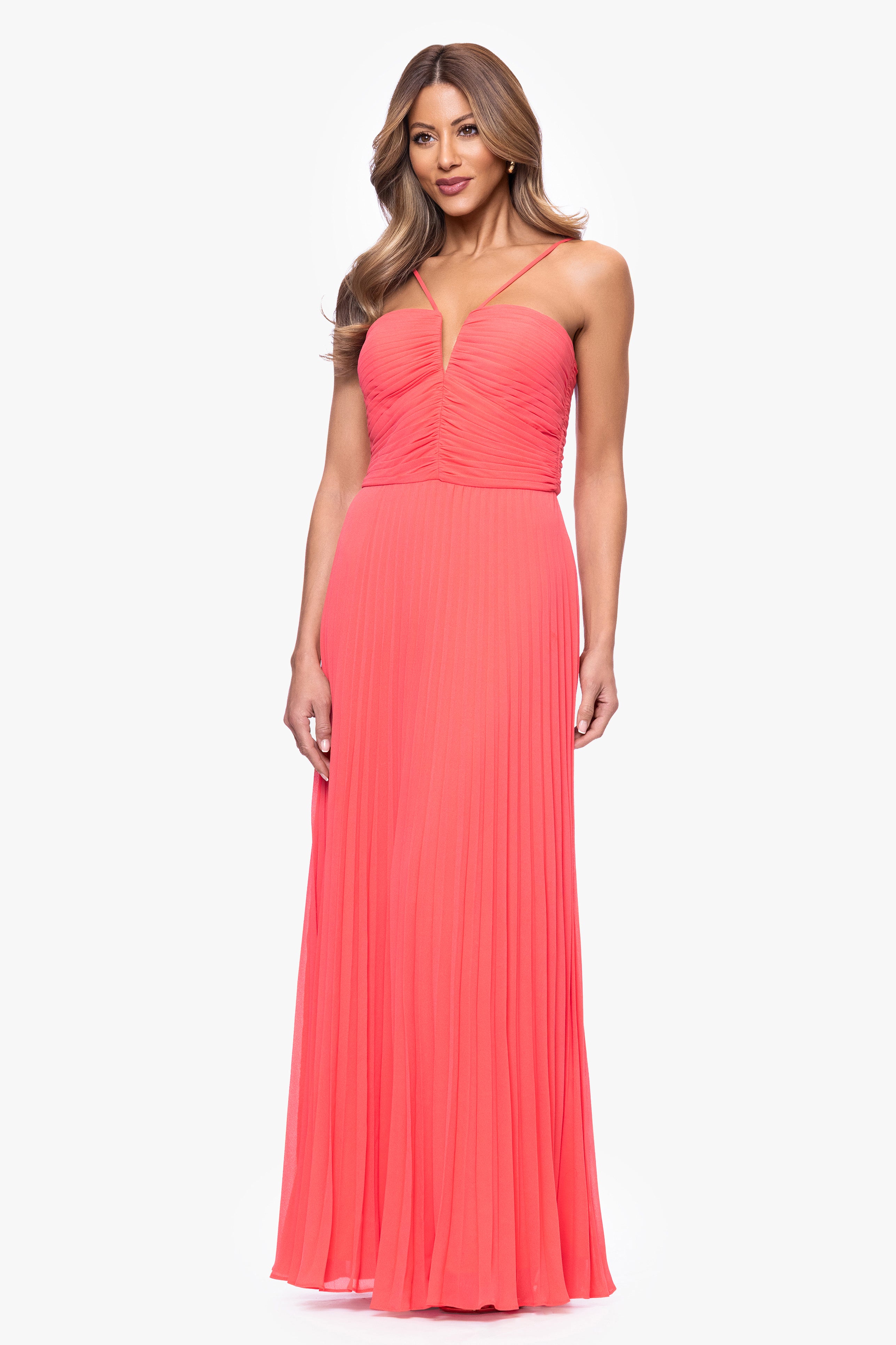 "Kaia" Chiffon Pleated Floor Length Dress
