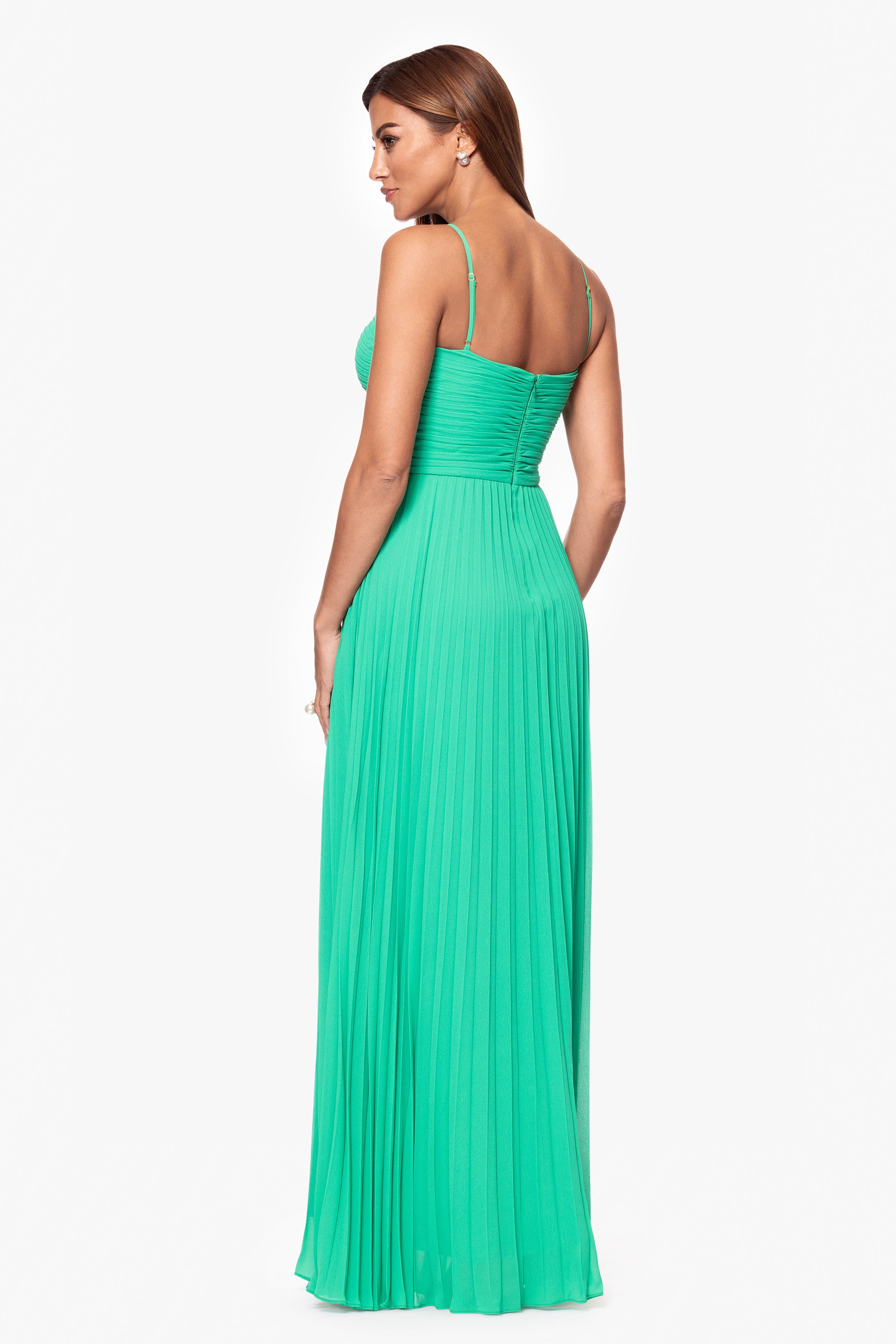 Petite "Kaia" Chiffon Pleated Floor Length Dress