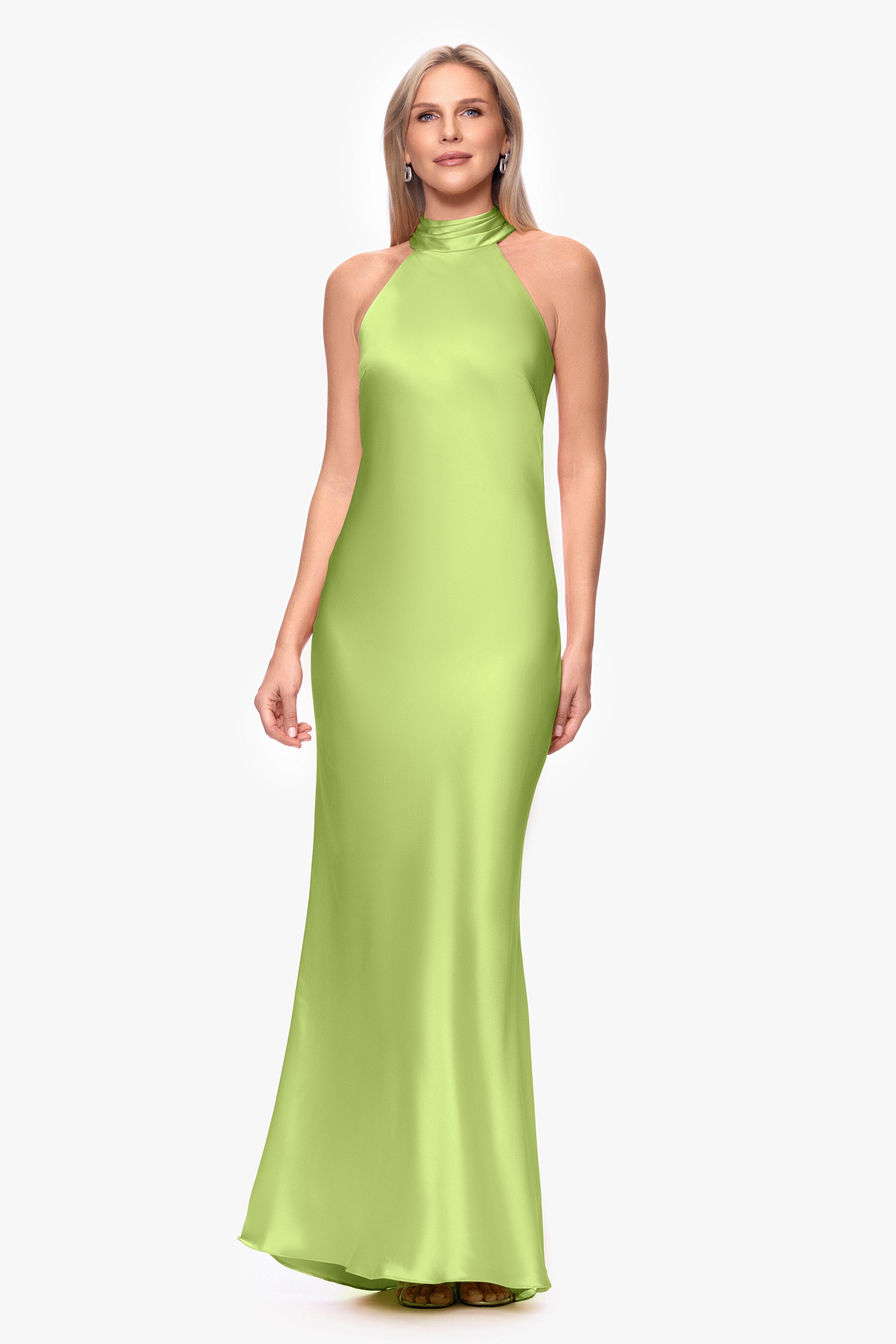 "Ruth" Satin High Tie Neck Backless Dress