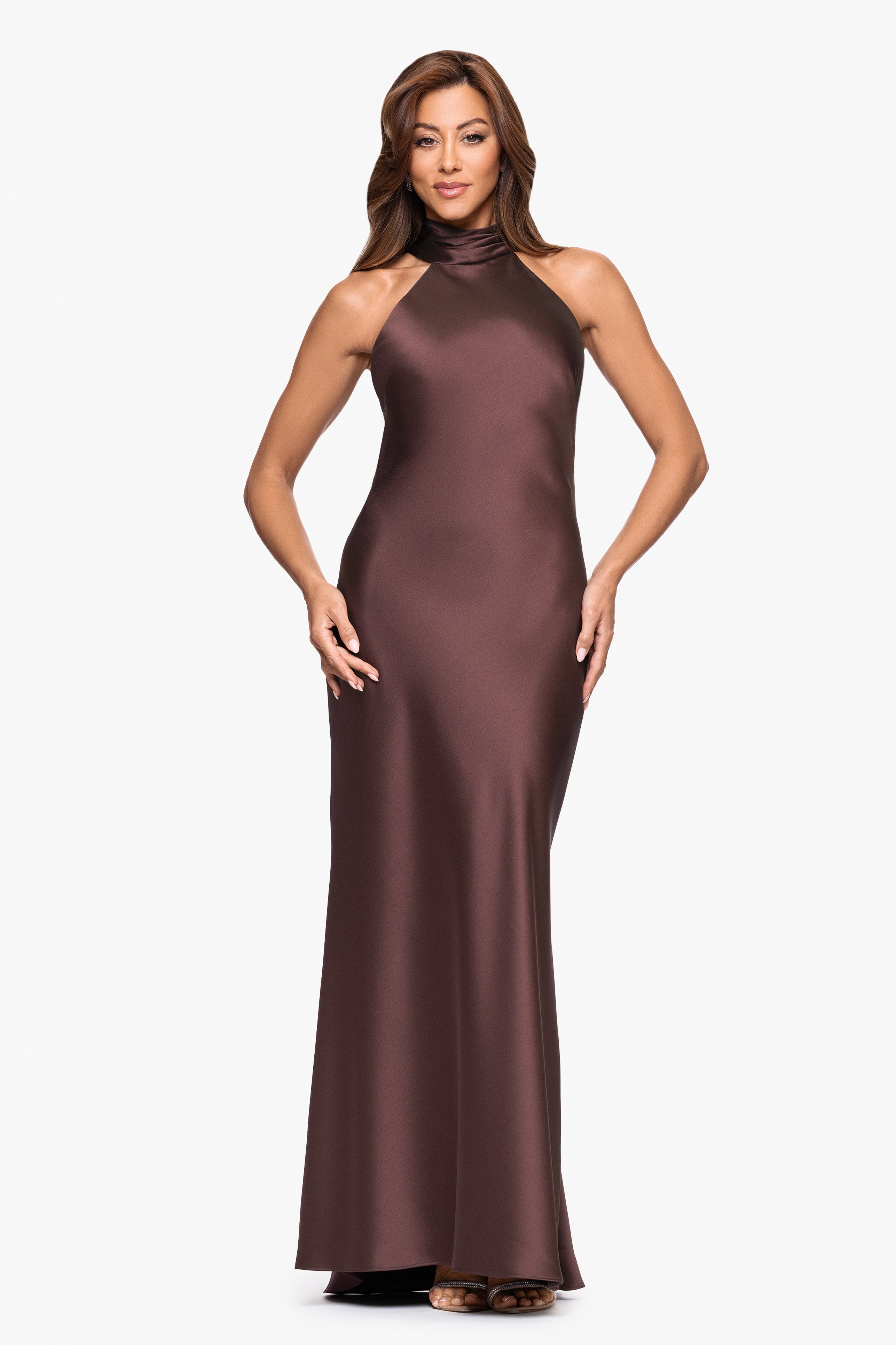 "Ruth" Satin High Tie Neck Backless Dress