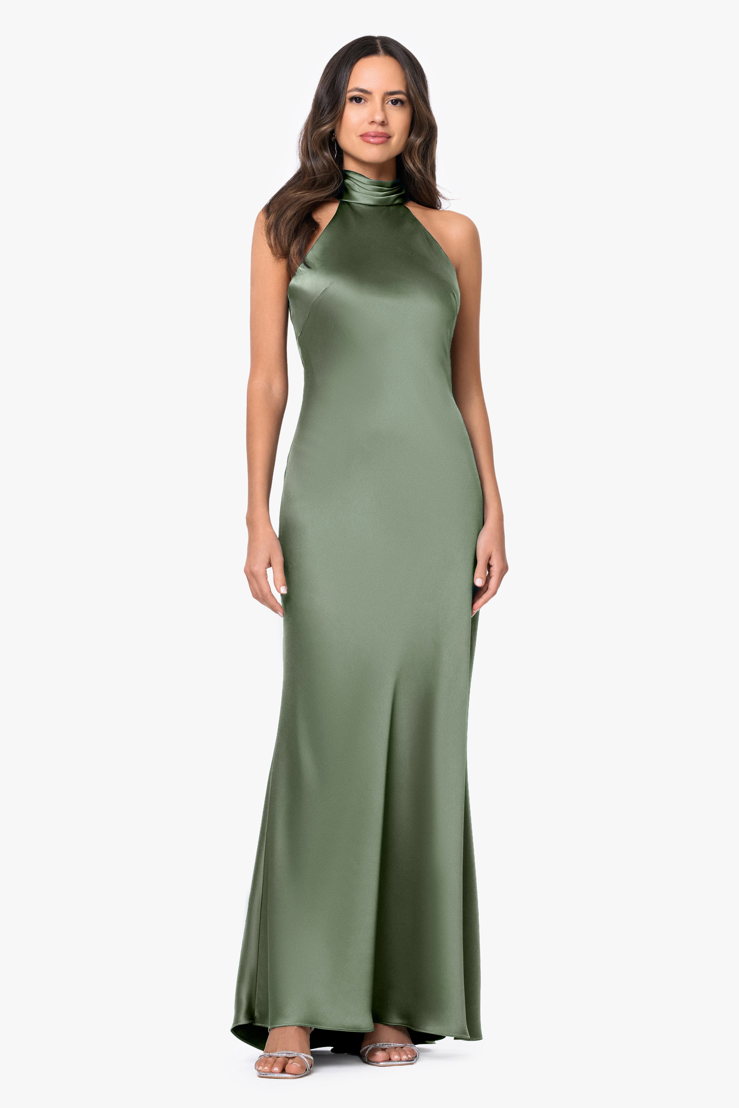 "Ruth" Satin High Tie Neck Backless Dress