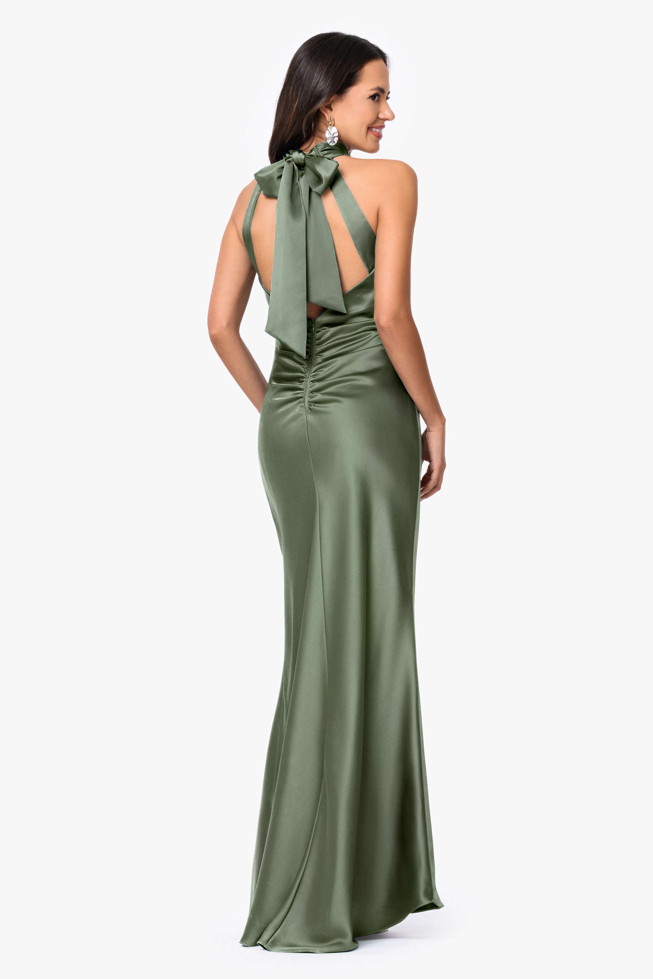 "Ruth" Satin High Tie Neck Backless Dress
