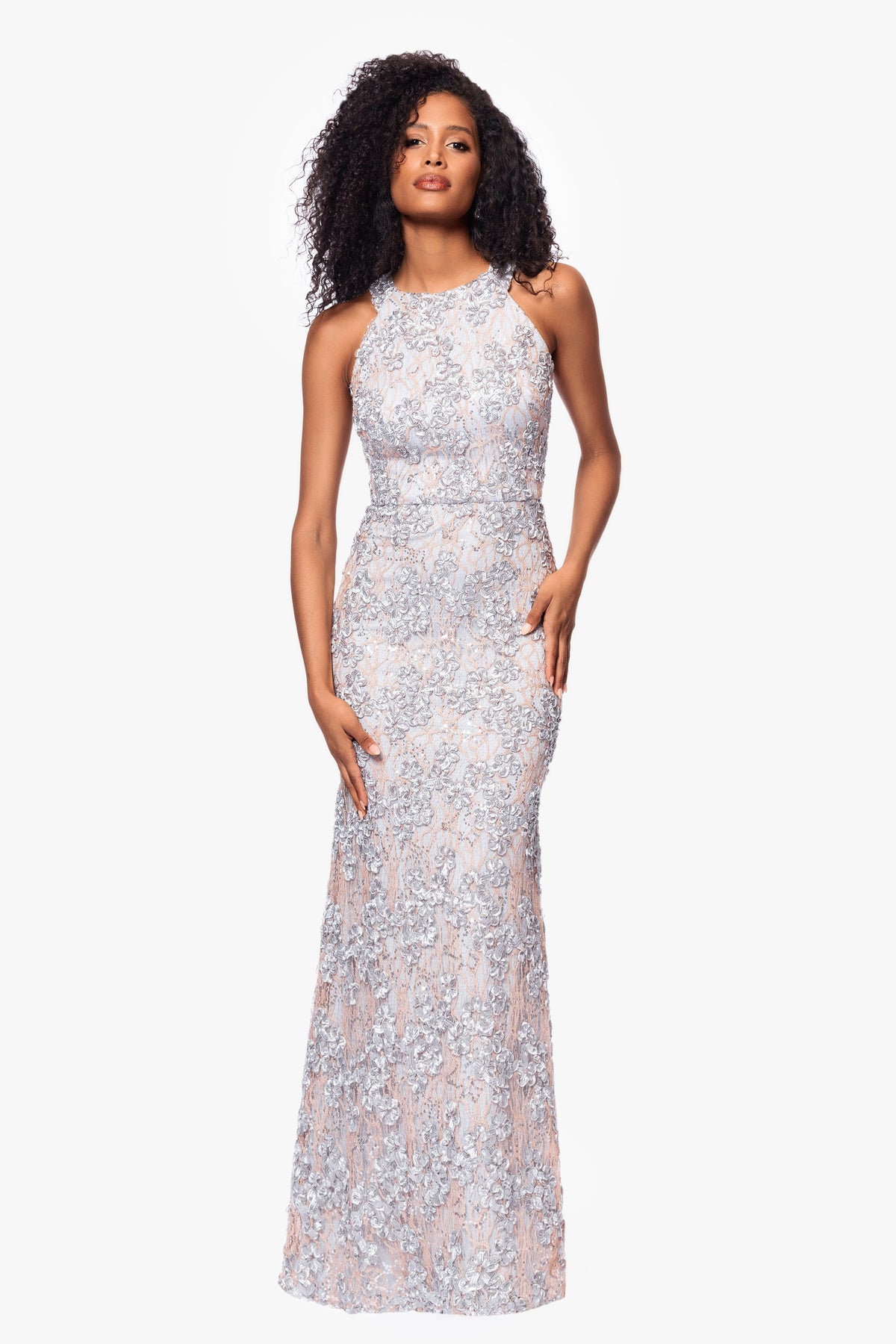 Sleeveless Halter Floor-length Lace Dress Sage Plus Size