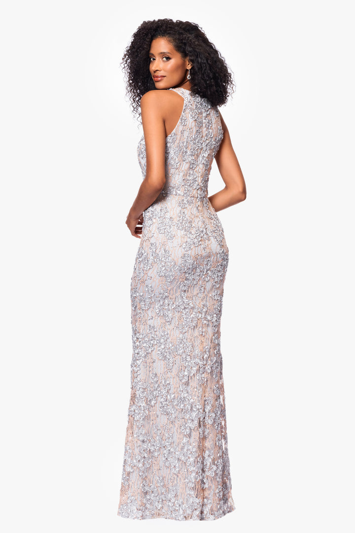 "Andrea" Halter Neck Soutache Lace Floor Length Dress