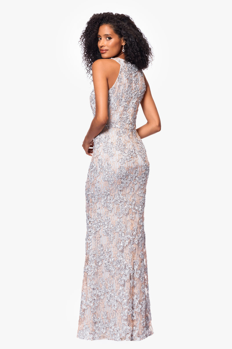 Sleeveless Halter Floor-length Lace Dress Steel Grey