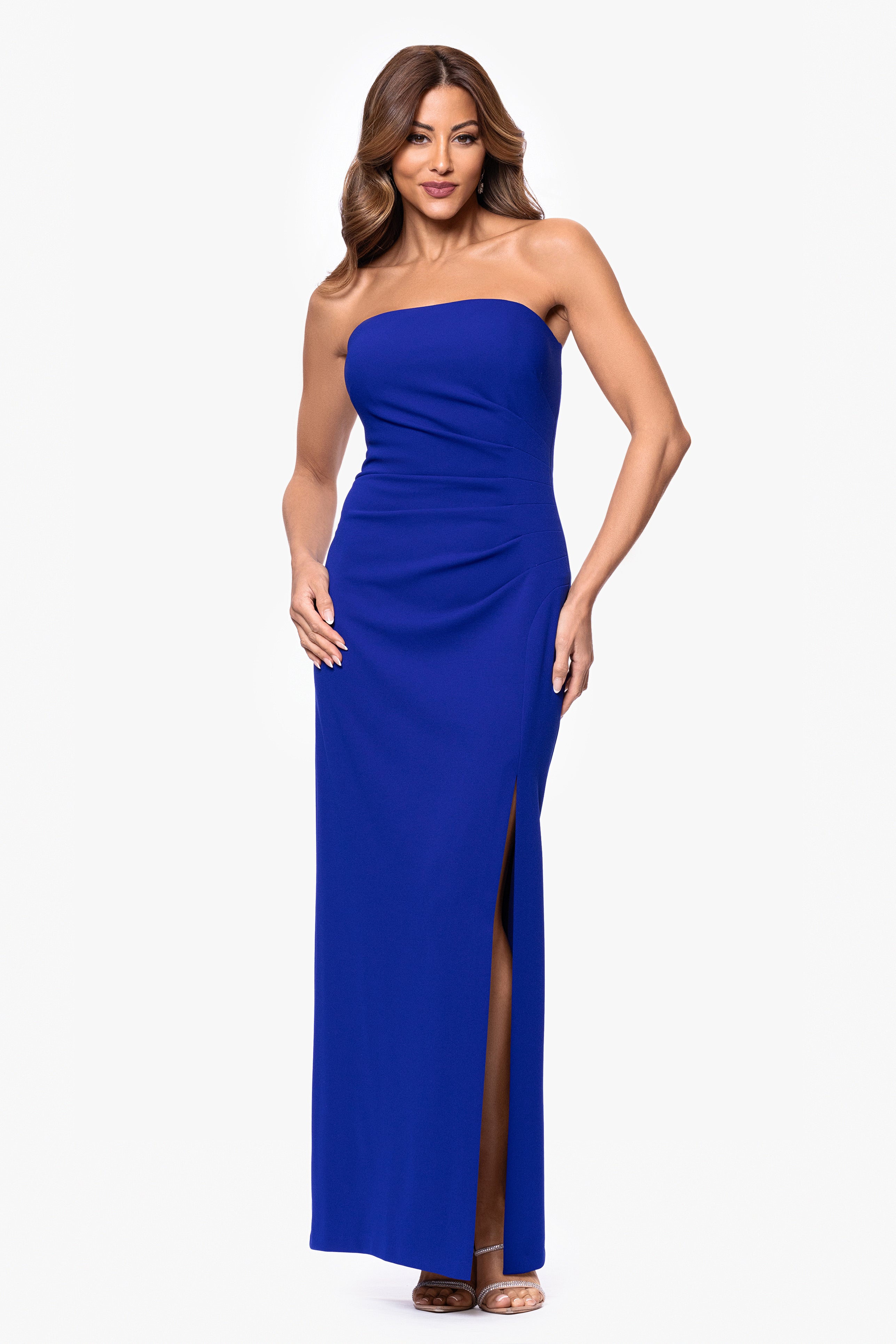 "Anne" Scuba Crepe Strapless Floor Length Dress