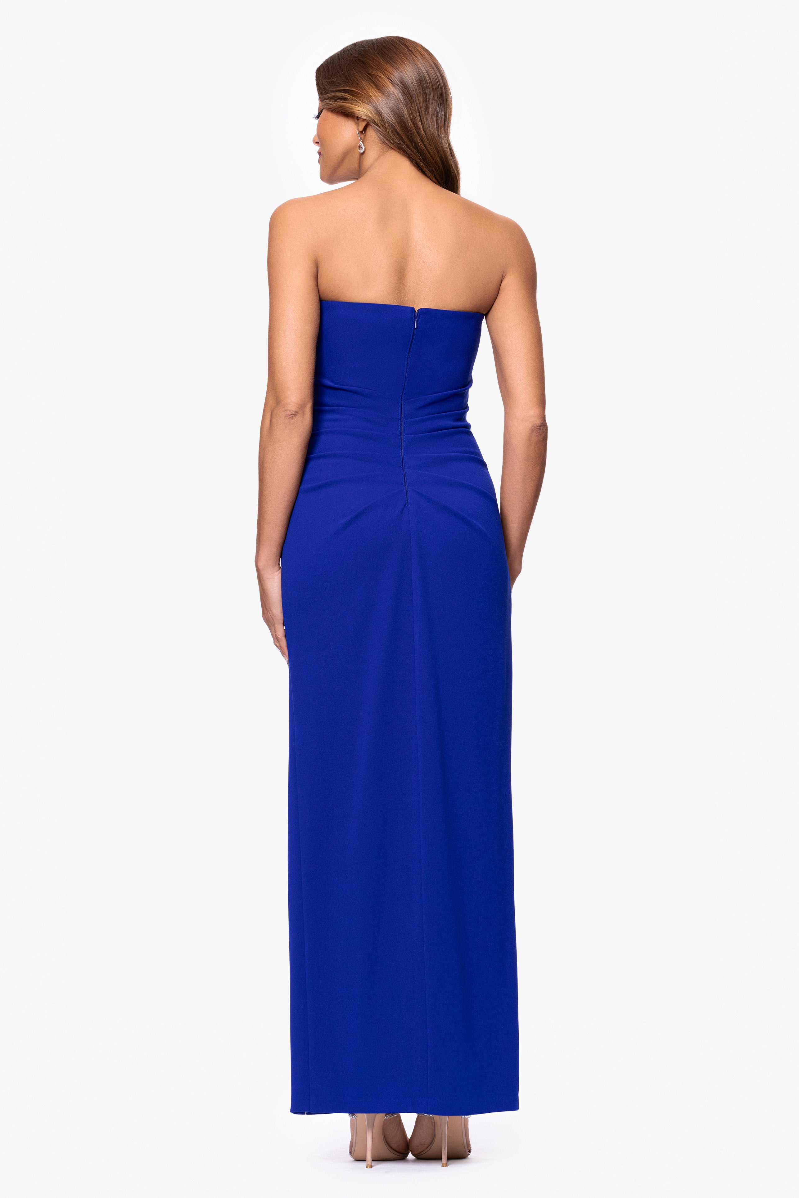 "Anne" Scuba Crepe Strapless Floor Length Dress