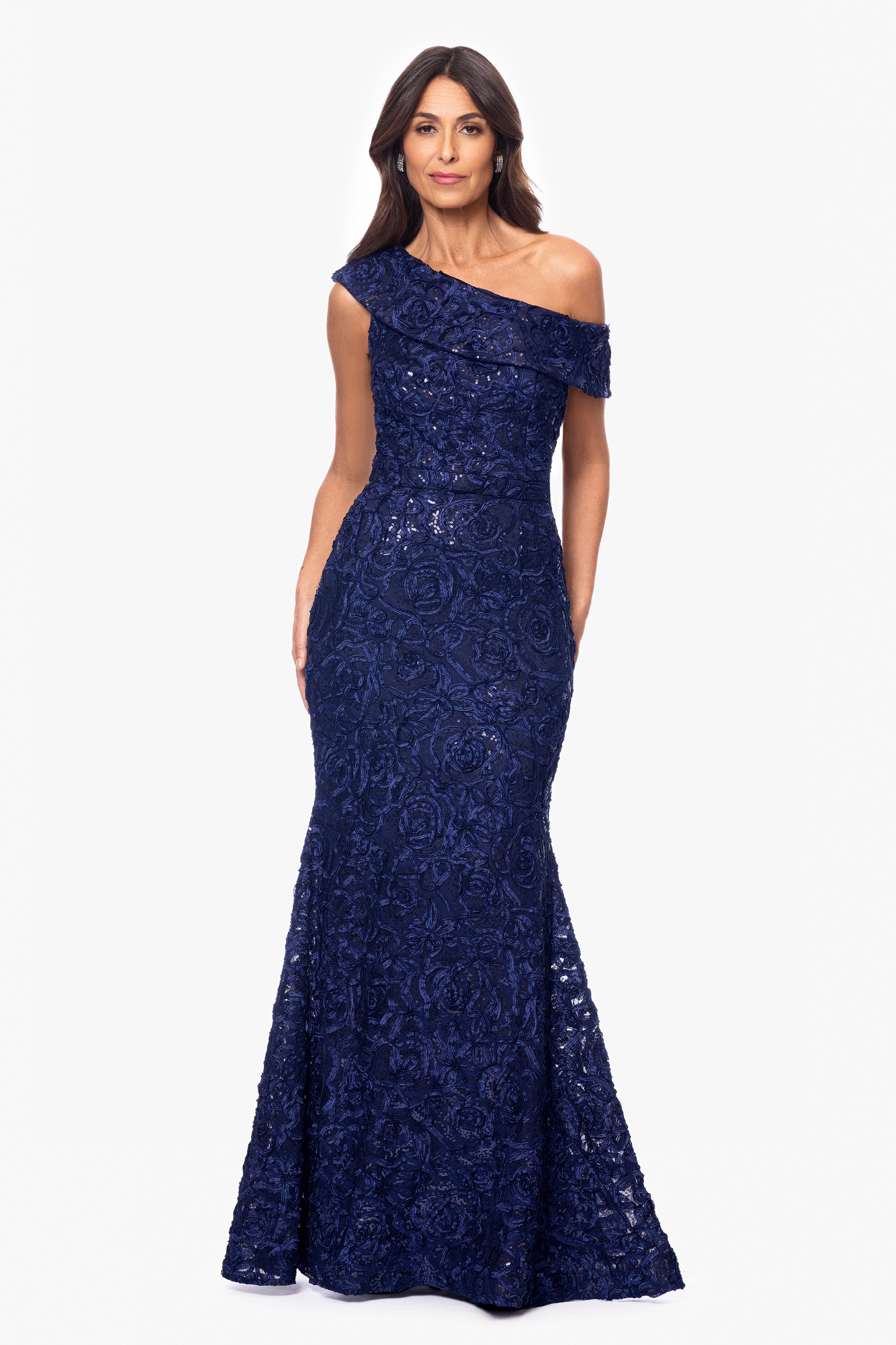 "Claire" Soutache Lace Off Shoulder Floor Length Dress