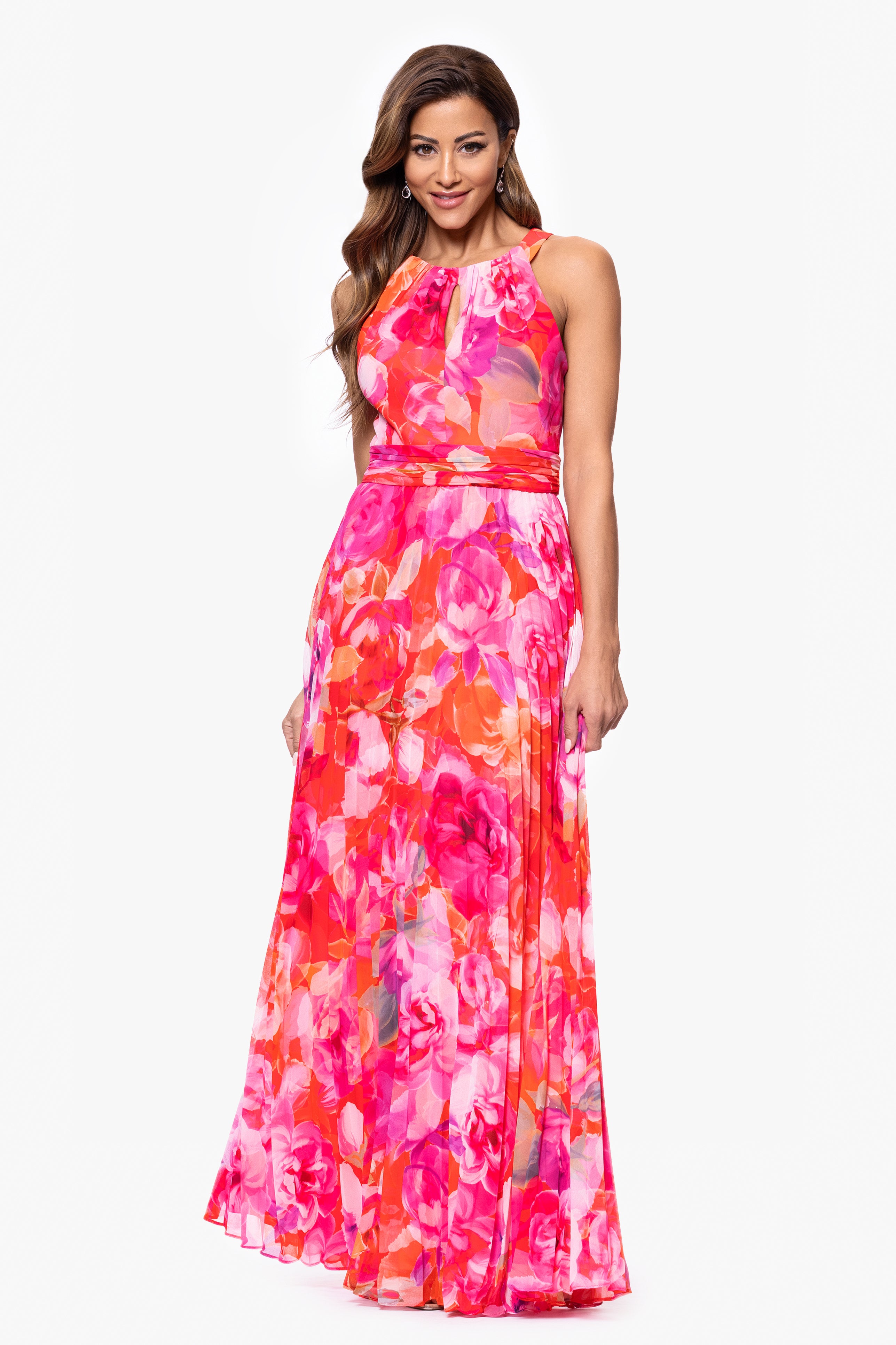 Deals Xscape Pink Floral Floor Length Gown