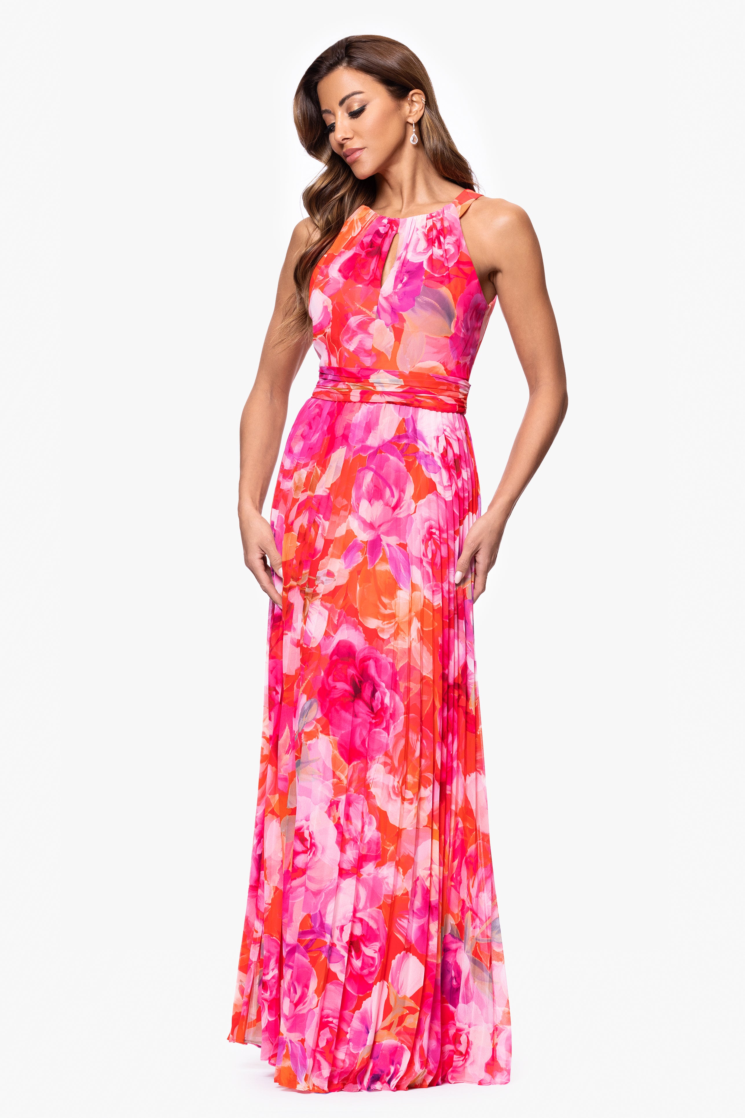 Petite "Amina" Chiffon Print Floor Length Dress