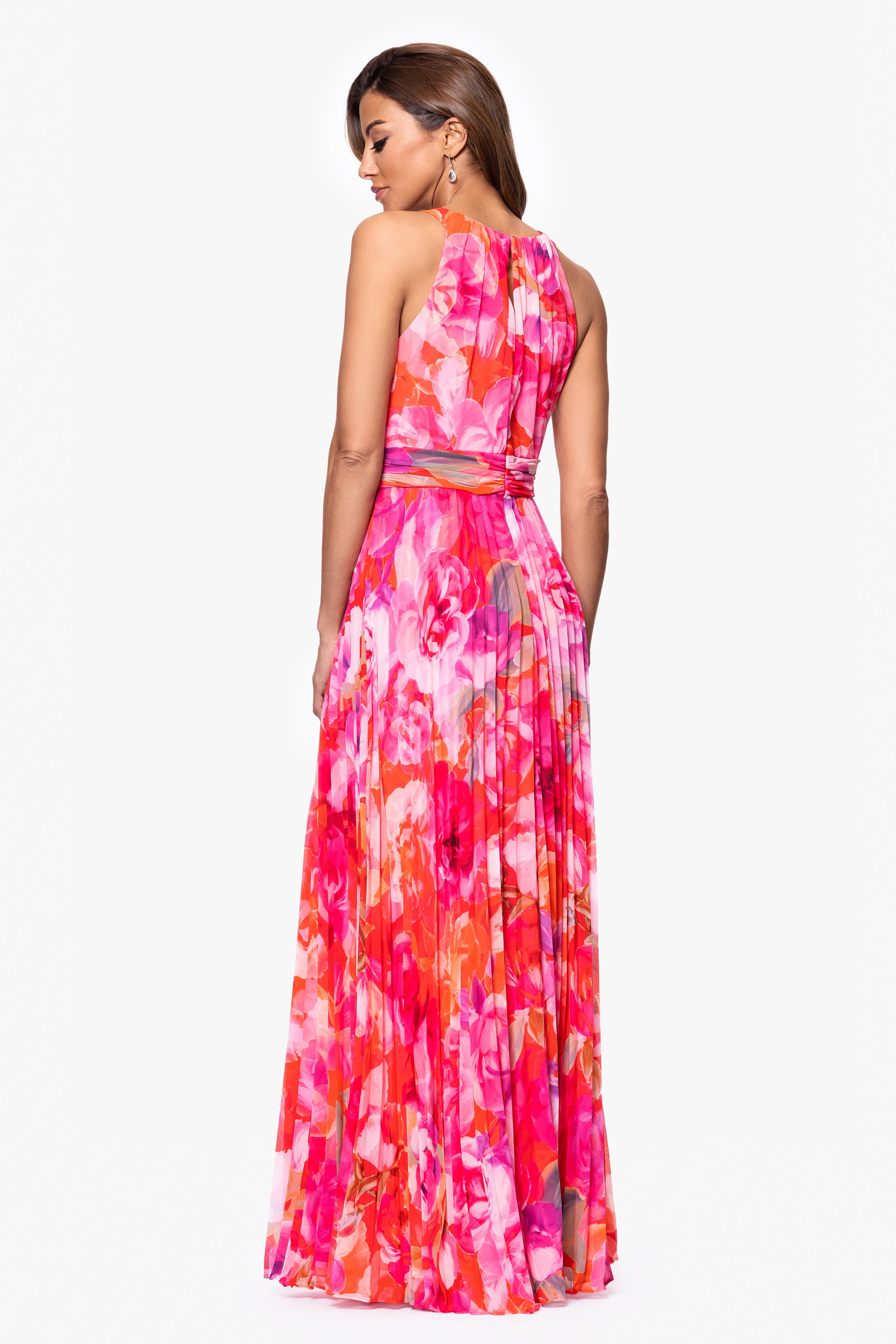 Petite "Amina" Chiffon Print Floor Length Dress