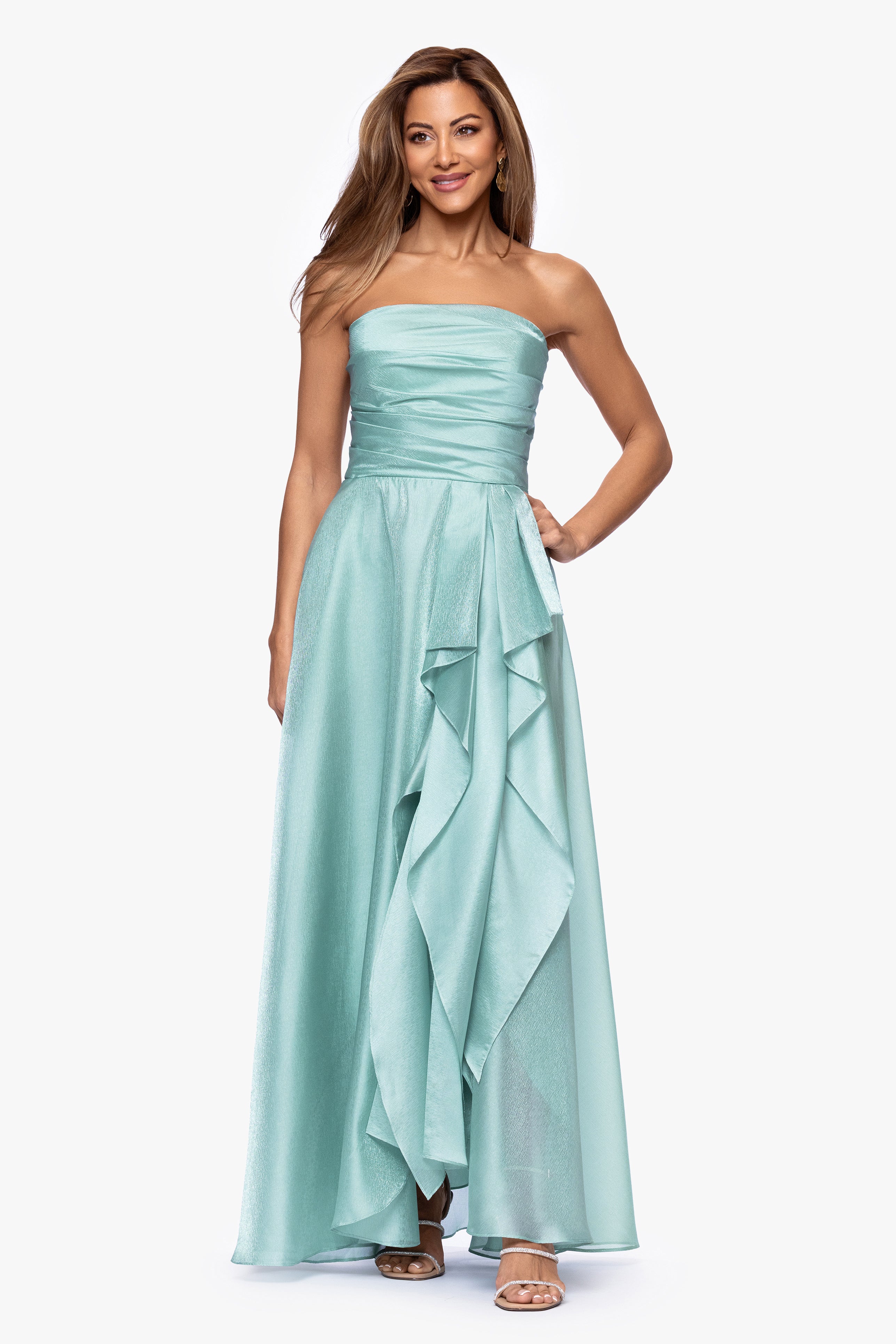 "Sasha" Organza Strapless Ruffle Floor Length Dress