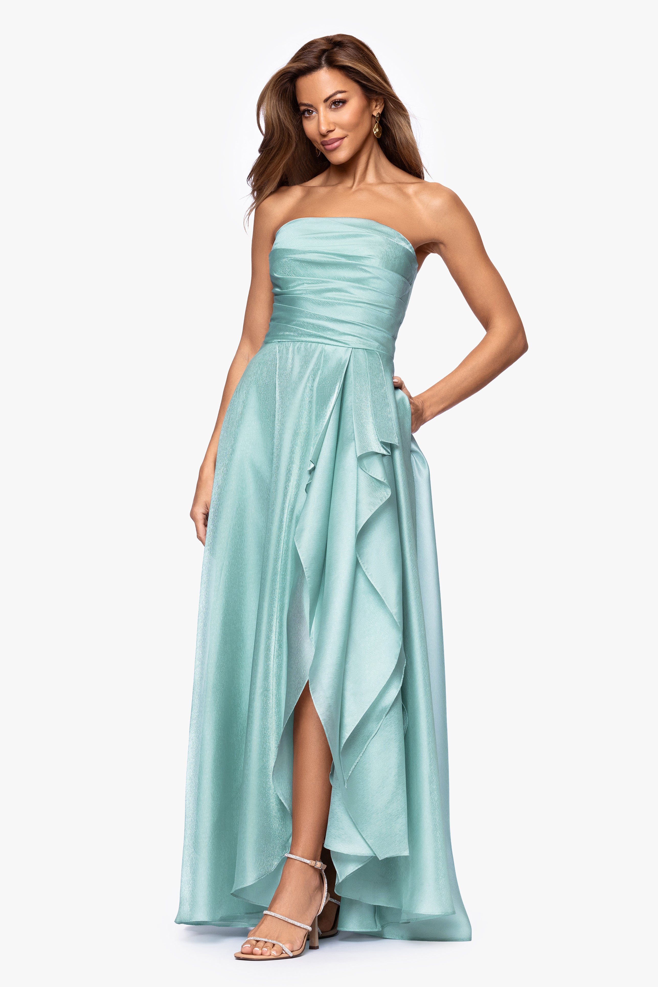 "Sasha" Organza Strapless Ruffle Floor Length Dress