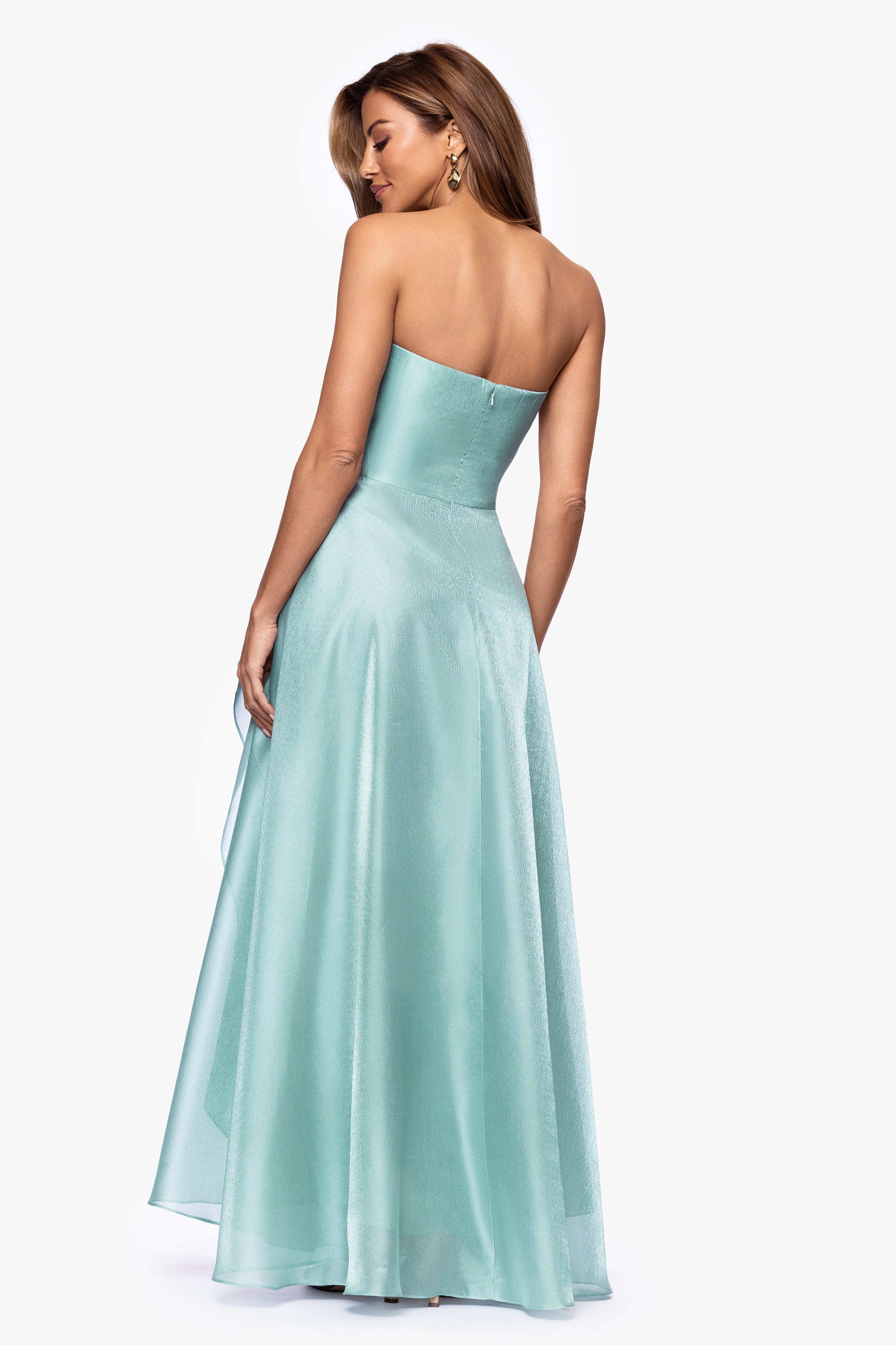 "Sasha" Organza Strapless Ruffle Floor Length Dress