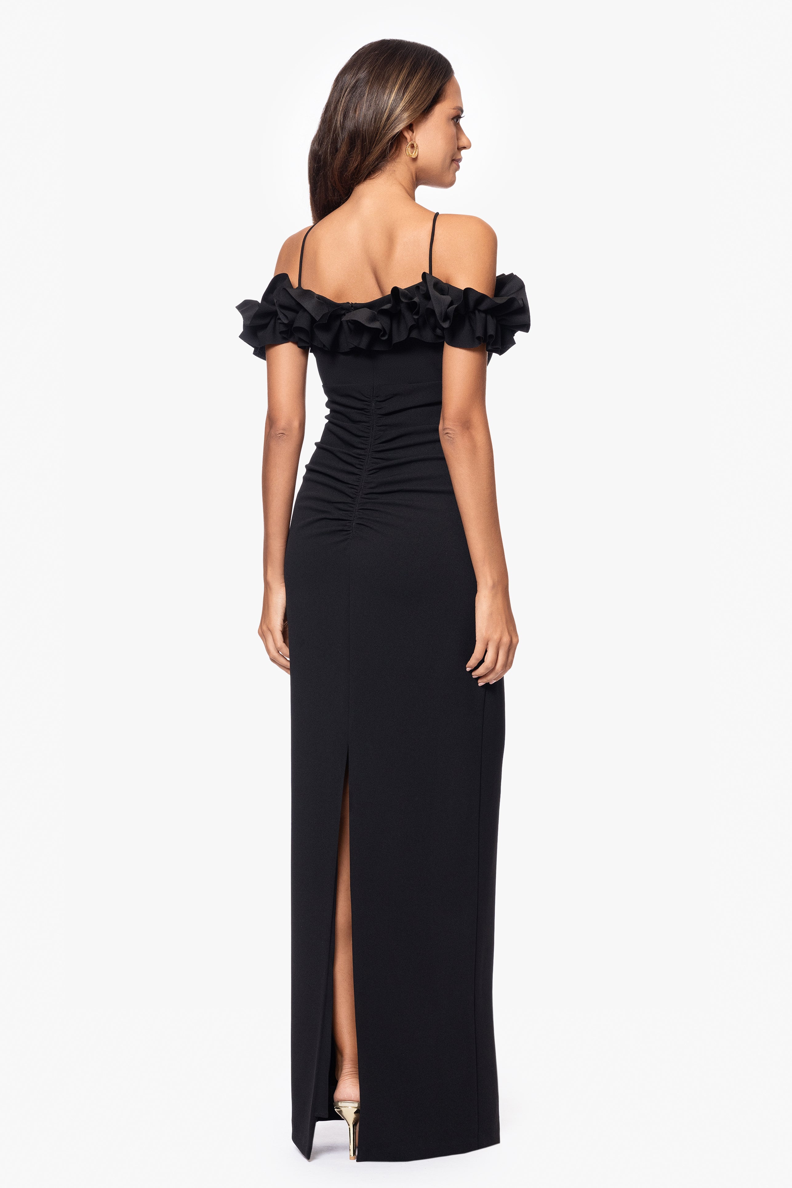 Petite "Tyla" Scuba Crepe Ruffle Top Dress