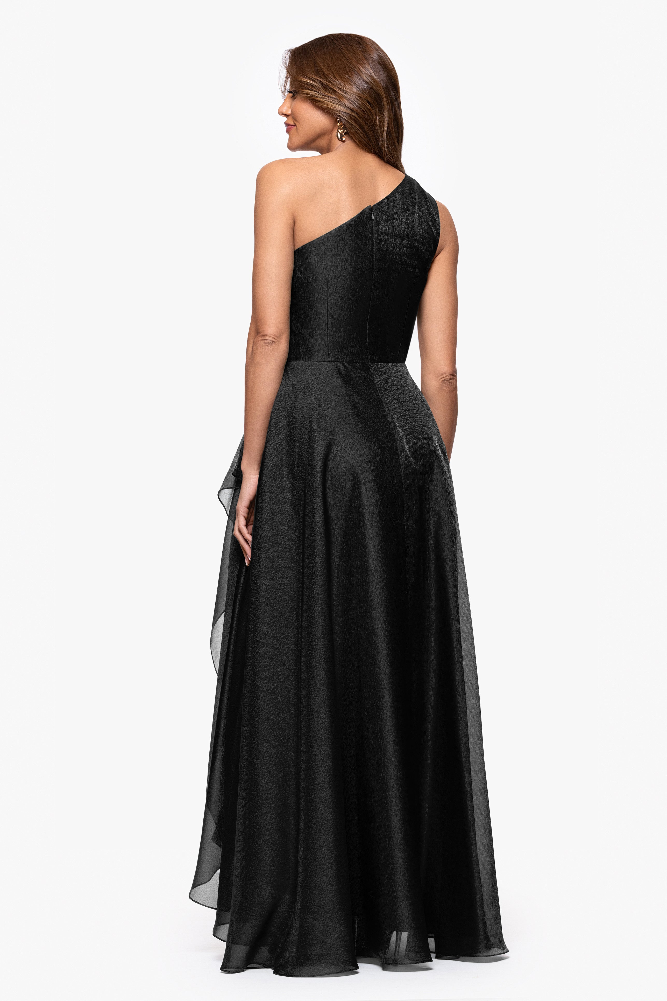 "Samantha" Organza One Shoulder Ruffle Floor Length Dress